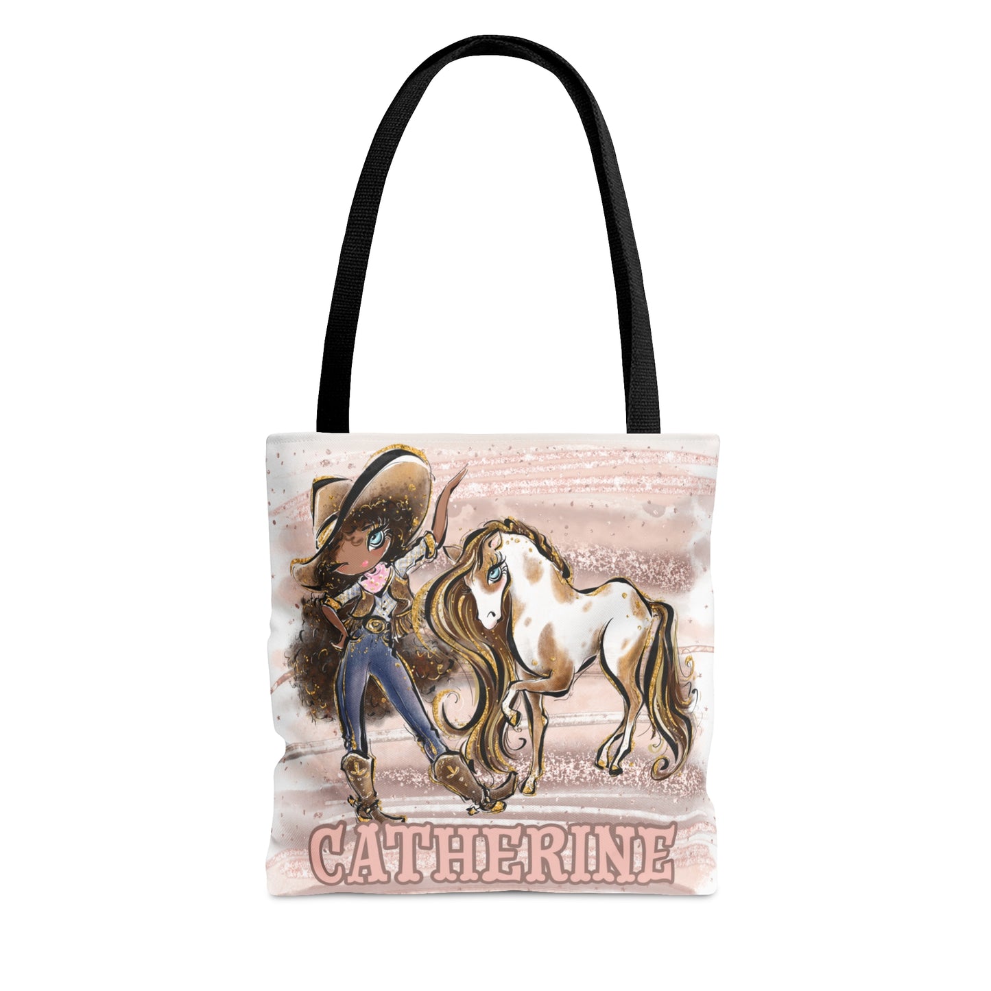 Personalised Tote Bag, Cowgirl & Horse, Brown Curly Hair, Olive Skin, Blue Eyes, Tote bag