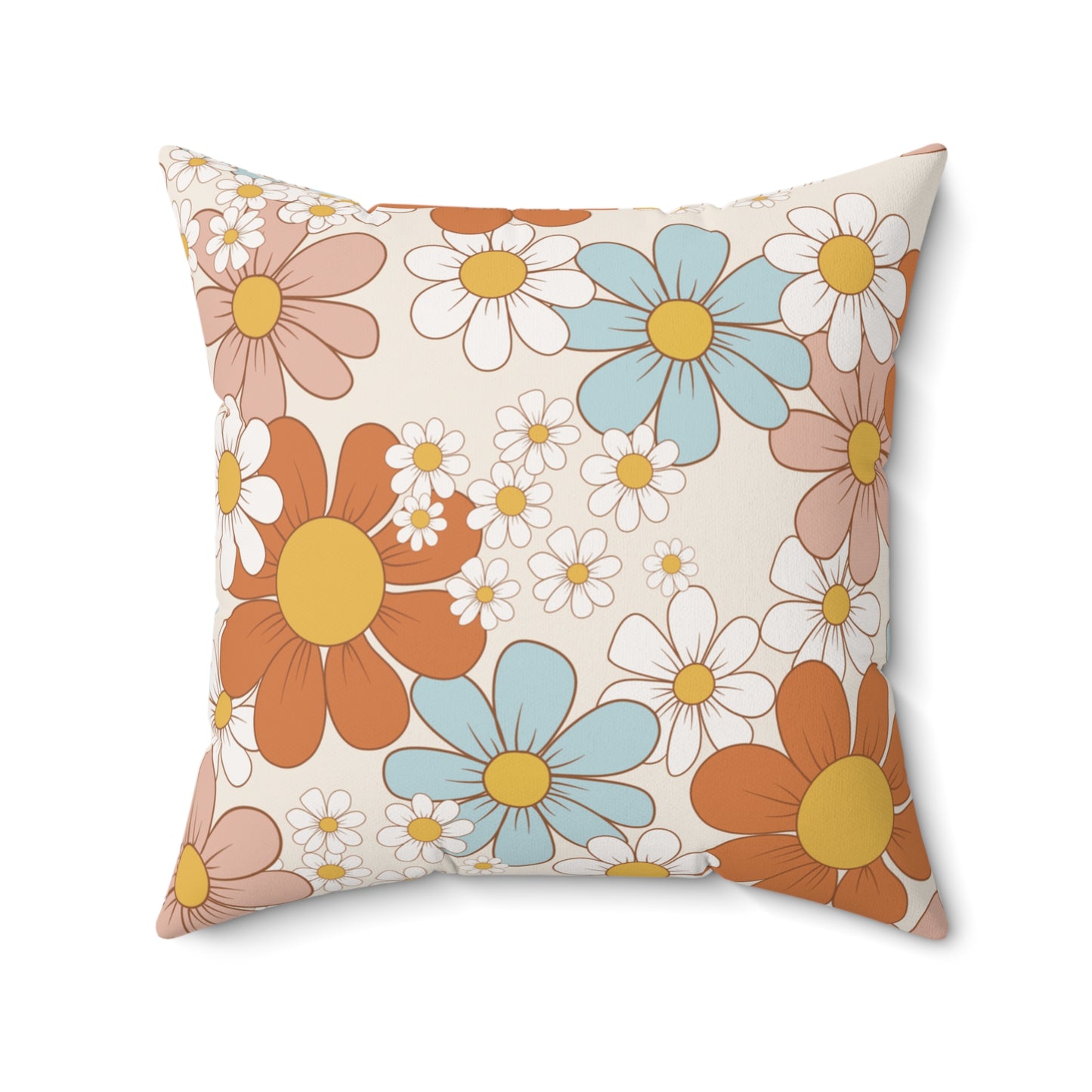 Spun Polyester Square Pillow, Retro Floral Cushion