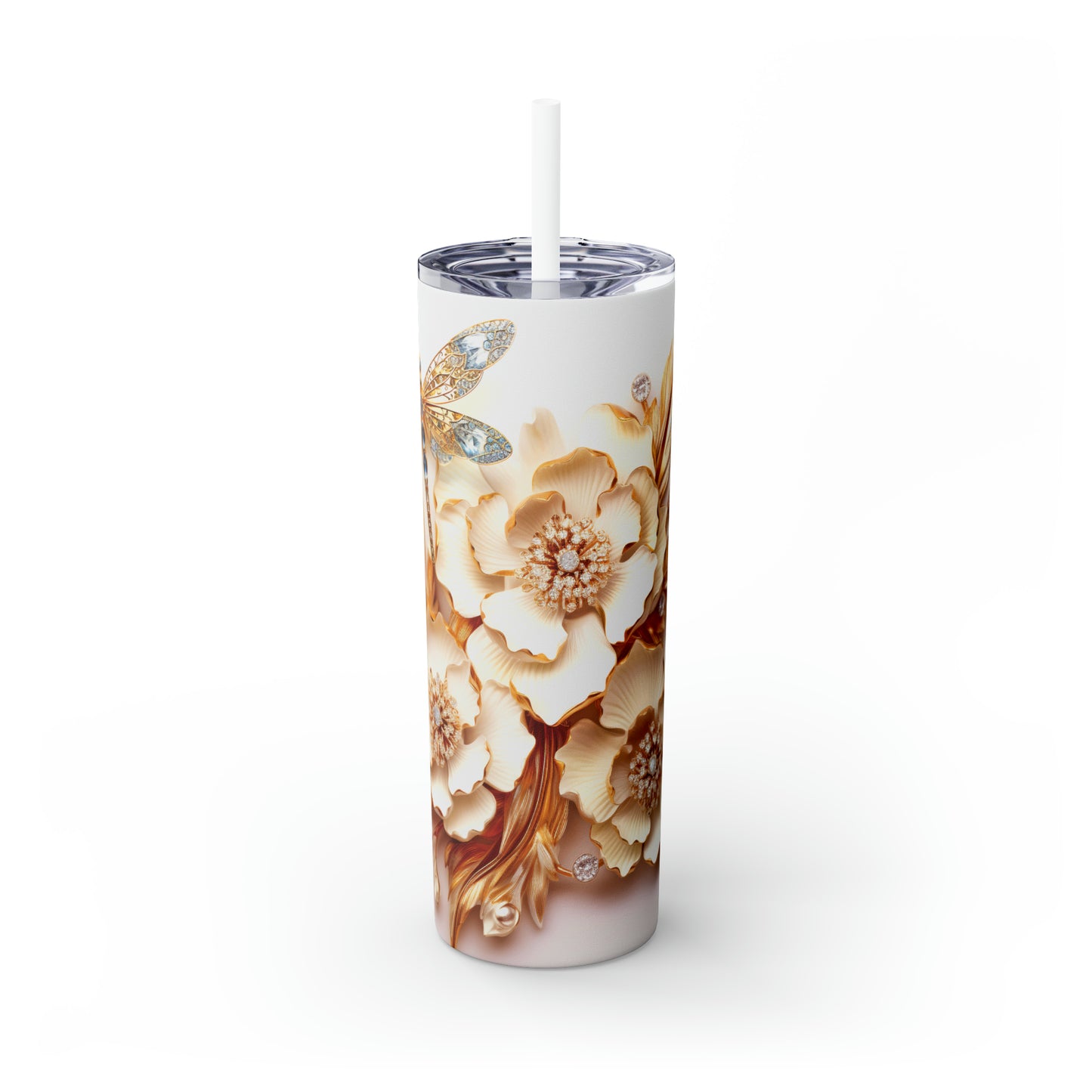 Skinny Tumbler with Straw, 20oz, Floral, awd-420