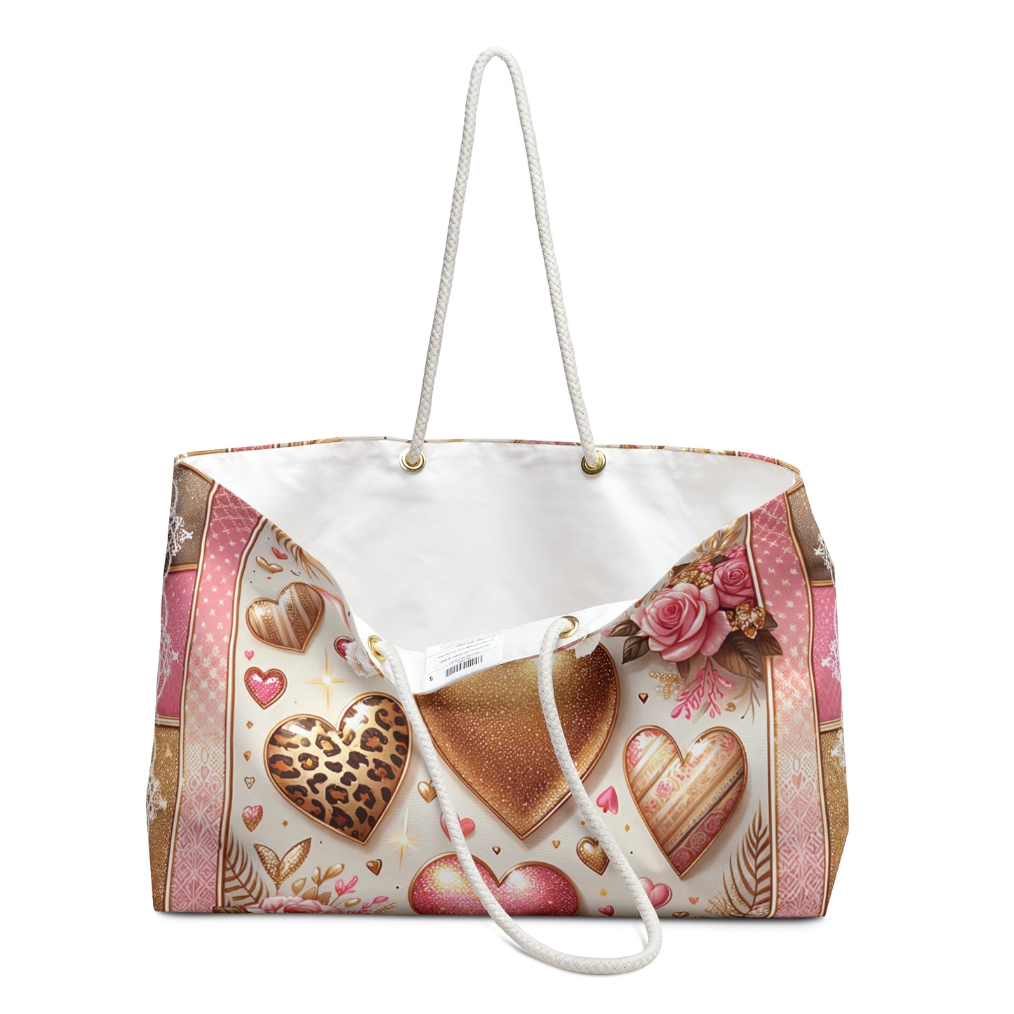 Personalised/Non-Personalised Weekender Bag, Hearts, Weekender Bag, Beach Bag, Book Bag