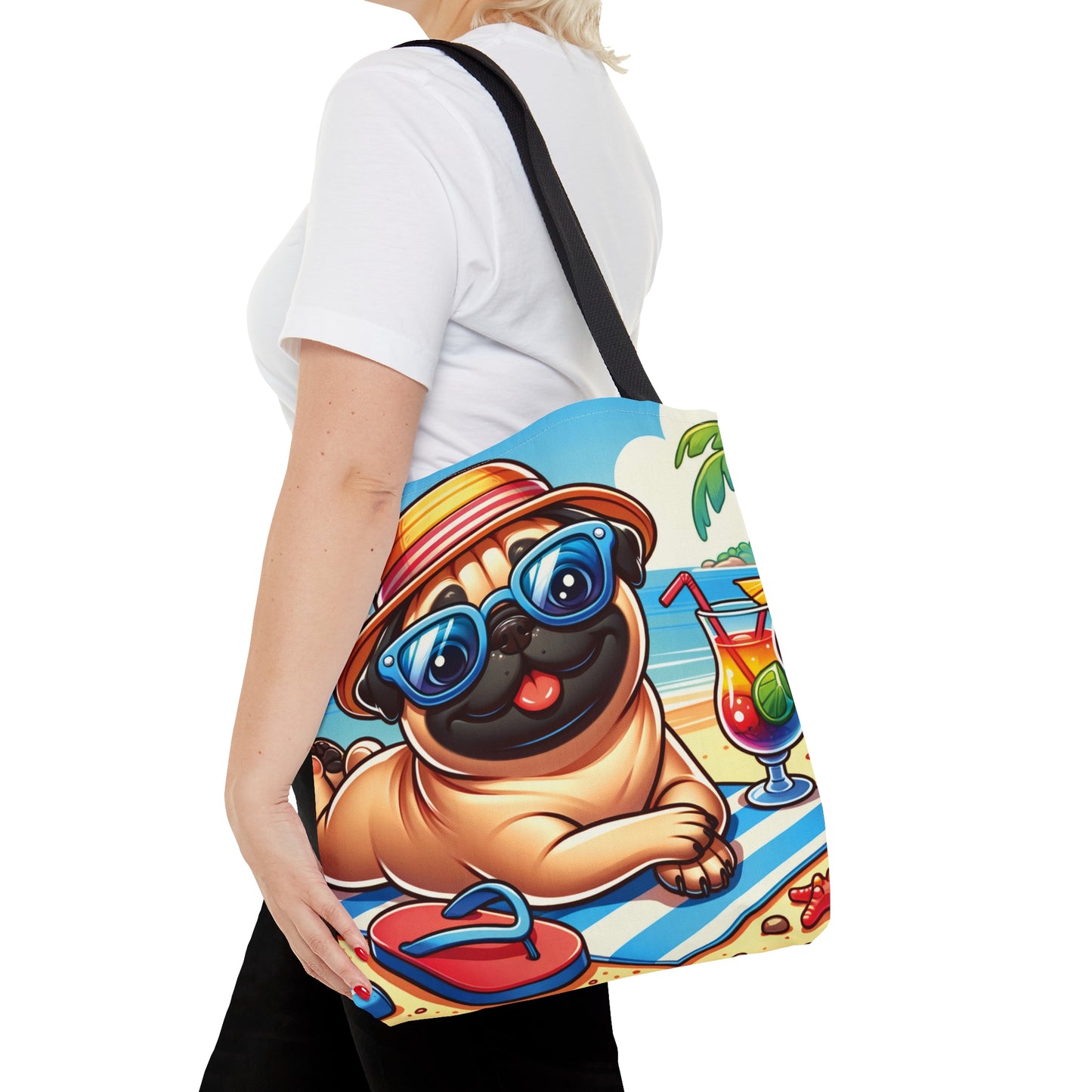 Tote Bag, Dog on Beach,Pug, Tote bag,  awd-1238