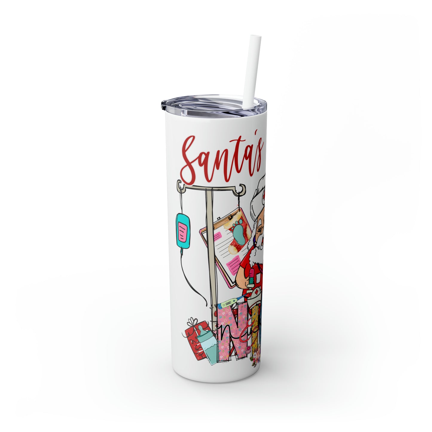 Skinny Tumbler with Straw, 20oz,  Santa's Favorite NICU