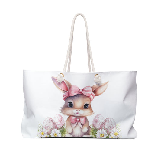 Personalised/Non-Personalised Weekender Bag, Easter Bunny, Rabbit, Large Weekender Bag, Beach Bag, Book Bag