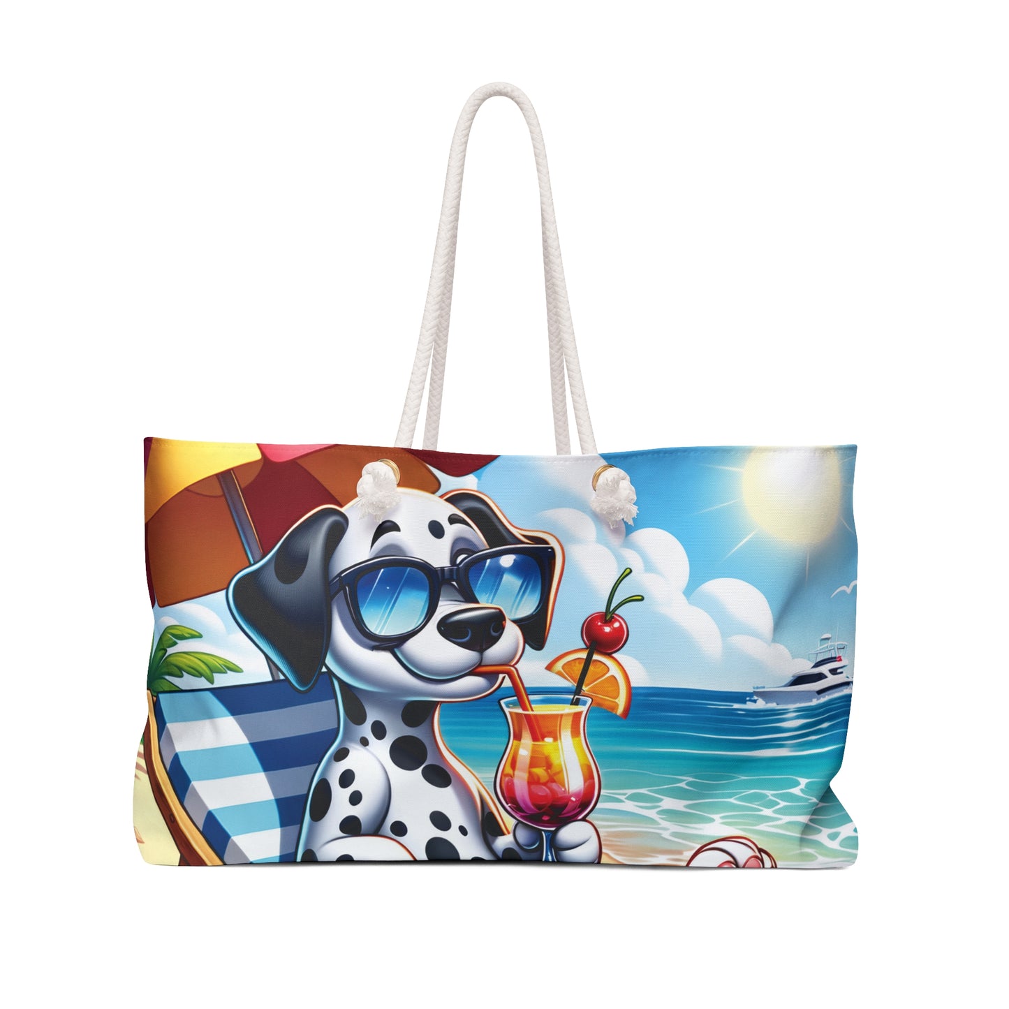 Personalised/Non-Personalised Weekender Bag, Summer Beach Dog, Dalmatian, Large Weekender Bag, Beach Bag, Book Bag