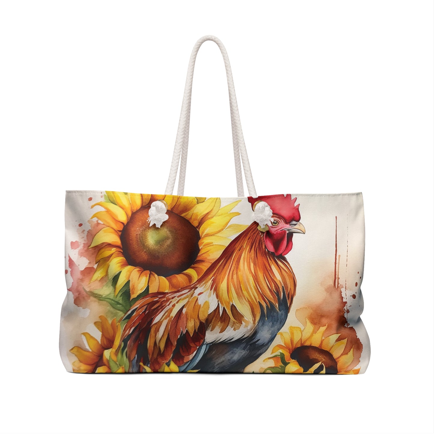 Personalised/Non-Personalised Weekender Bag, Chicken/Rooster, Large Weekender Bag, Beach Bag, Book Bag