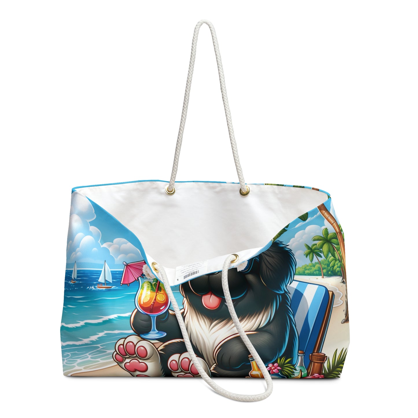 Personalised/Non-Personalised Weekender Bag, Summer Beach Dog, Newfoundland, Large Weekender Bag, Beach Bag, Book Bag