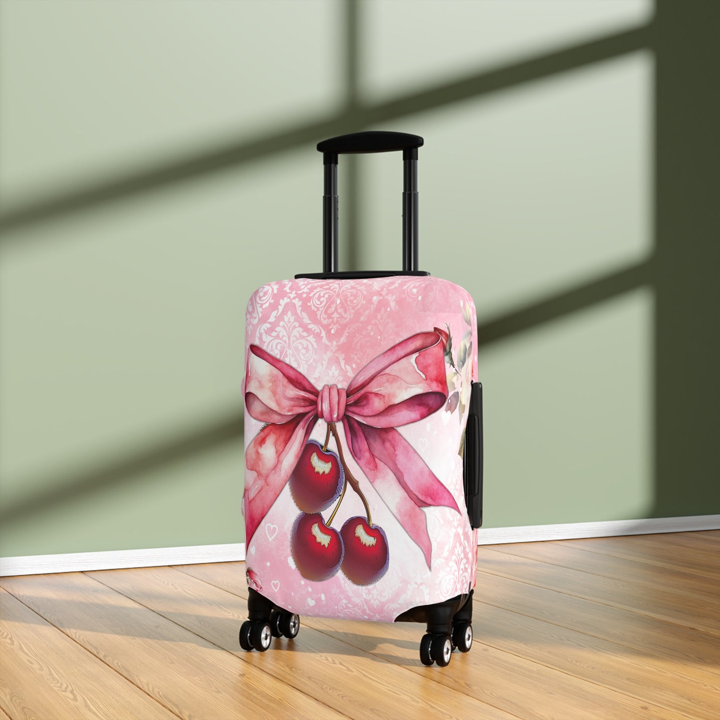 Luggage Cover, Rockabilly, Coquette, Pink Watercolour, Roses, Cherries and Ribbon, awd-2520