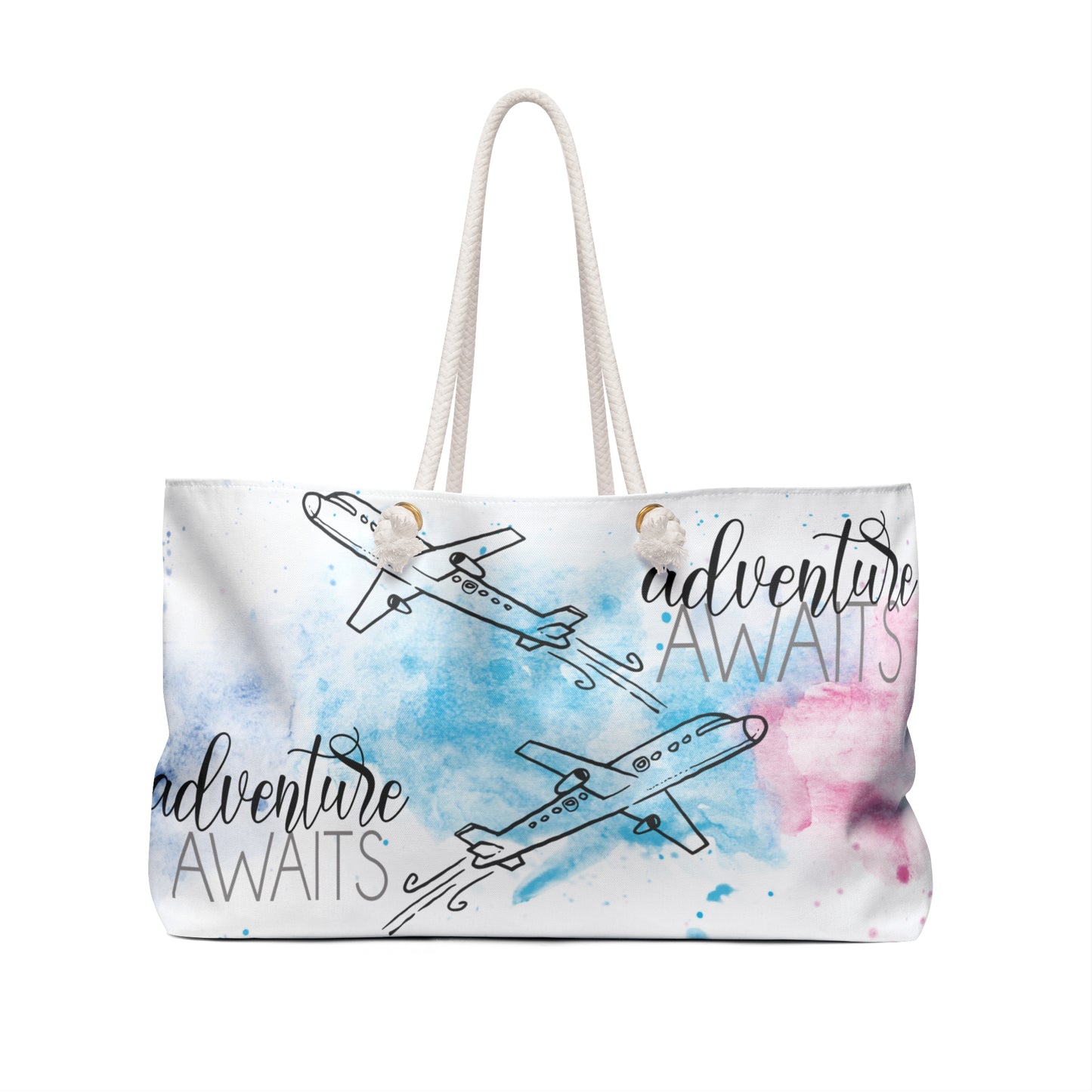 Personalised/Non-Personalised Weekender Bag, Adventure Awaits, Travel, Large Weekender Bag, Beach Bag, Book Bag