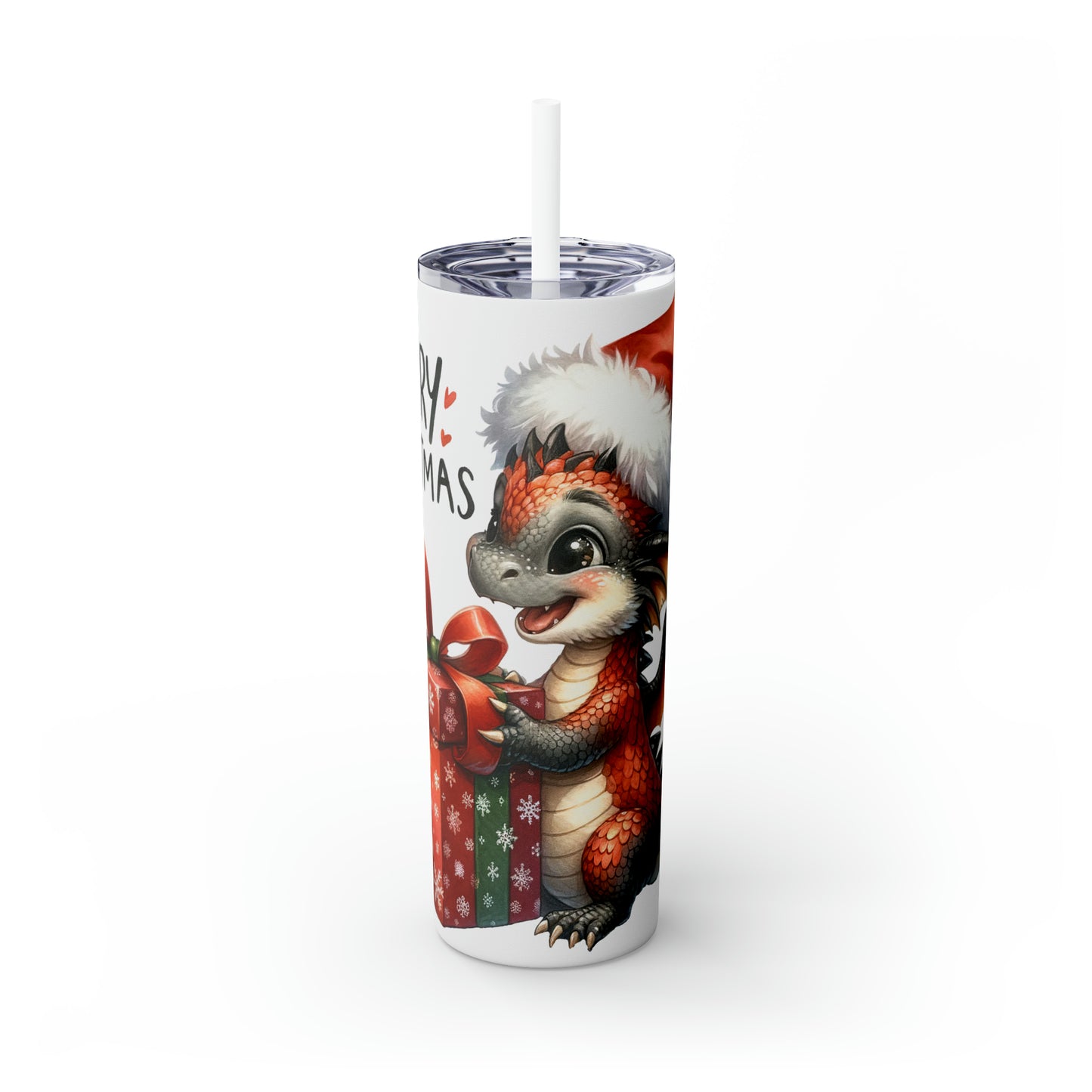 Skinny Tumbler with Straw, 20oz, Christmas Dragon, awd-246