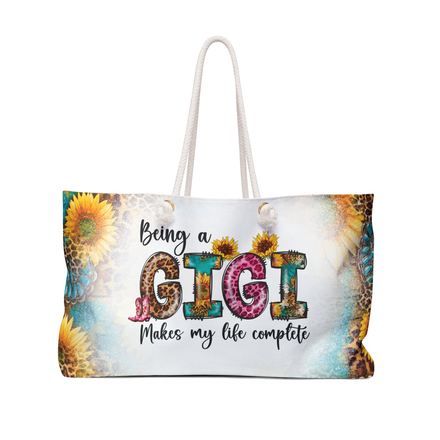 Personalised/Non-Personalised Weekender Bag, Country & Western, Quote, Being a GiGi Makes my life Complete, Large Weekender Bag, Beach Bag, Book Bag