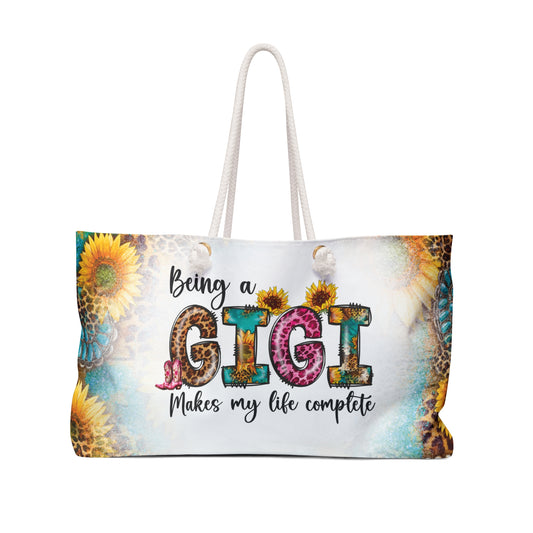 Personalised/Non-Personalised Weekender Bag, Country & Western, Quote, Being a GiGi Makes my life Complete, Large Weekender Bag, Beach Bag, Book Bag