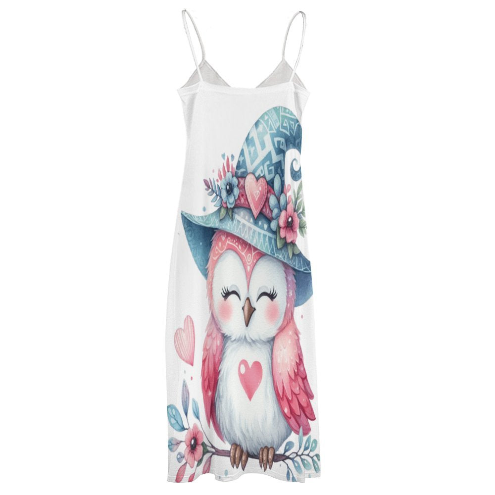 Owl Spaghetti Strap Ankle-Length Dress Long dress