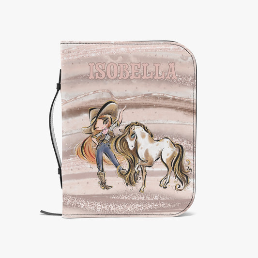 Book/Bible Cover, Howdy, Cowgirl and Horse, Red Hair, Brown Eyes