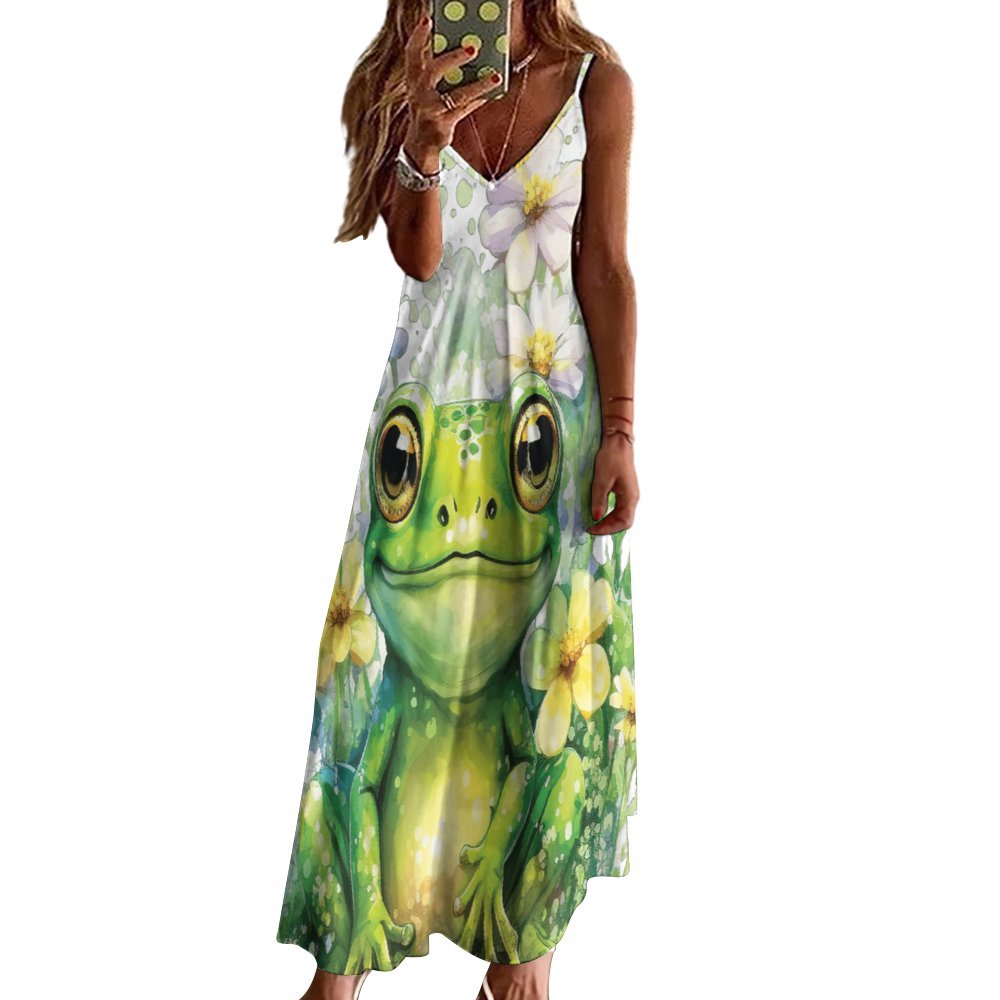 Frog Spaghetti Strap Ankle-Length Dress Long dress