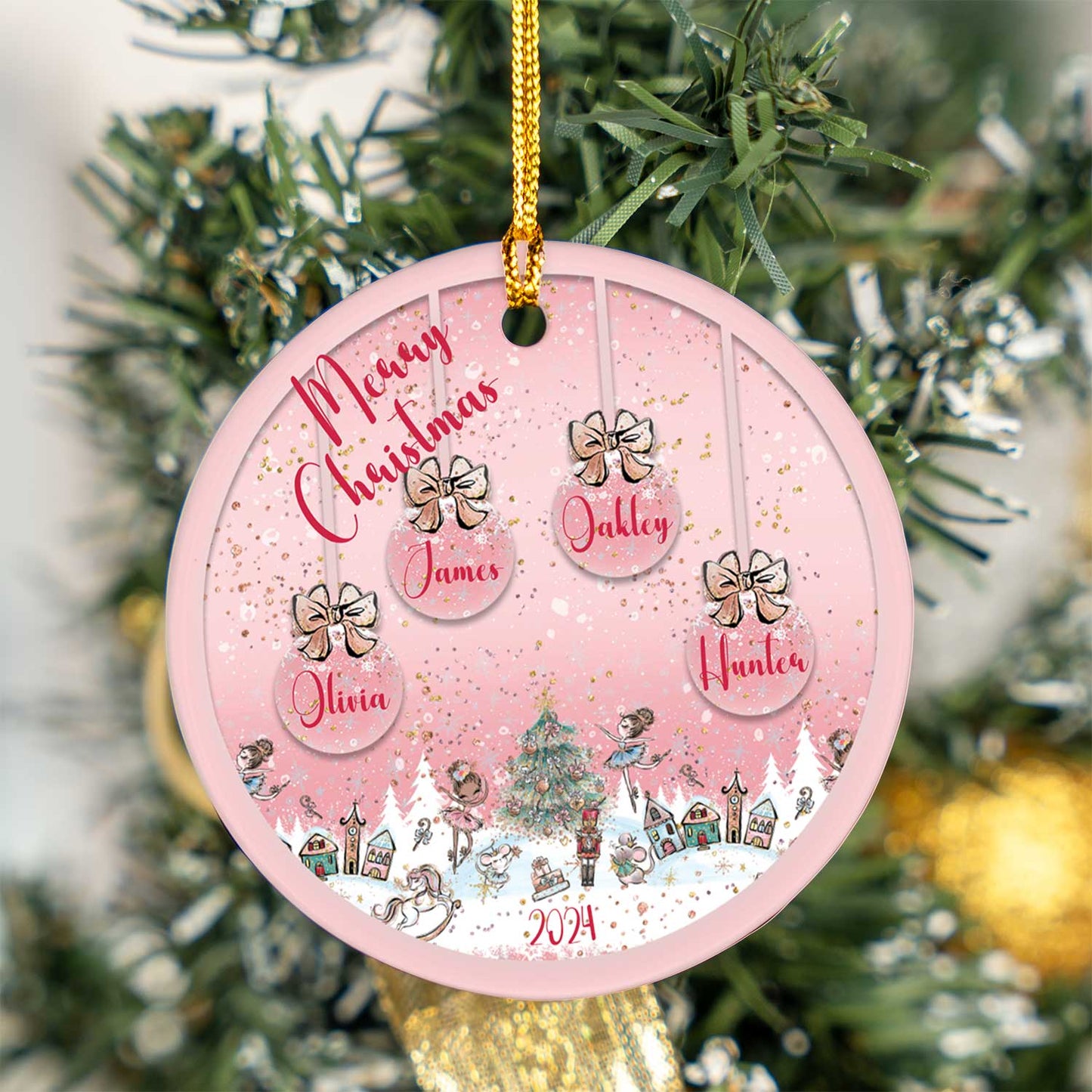 Personalised Pink Christmas Baubles Ceramic Ornament