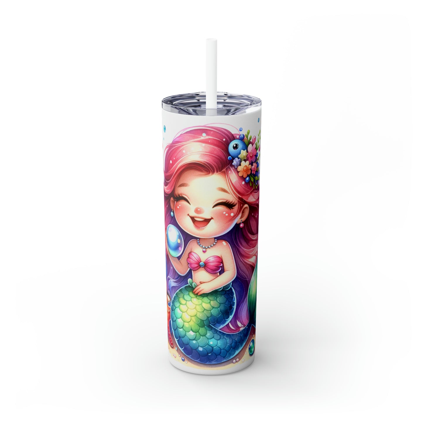 Skinny Tumbler with Straw, 20oz, Mermaid