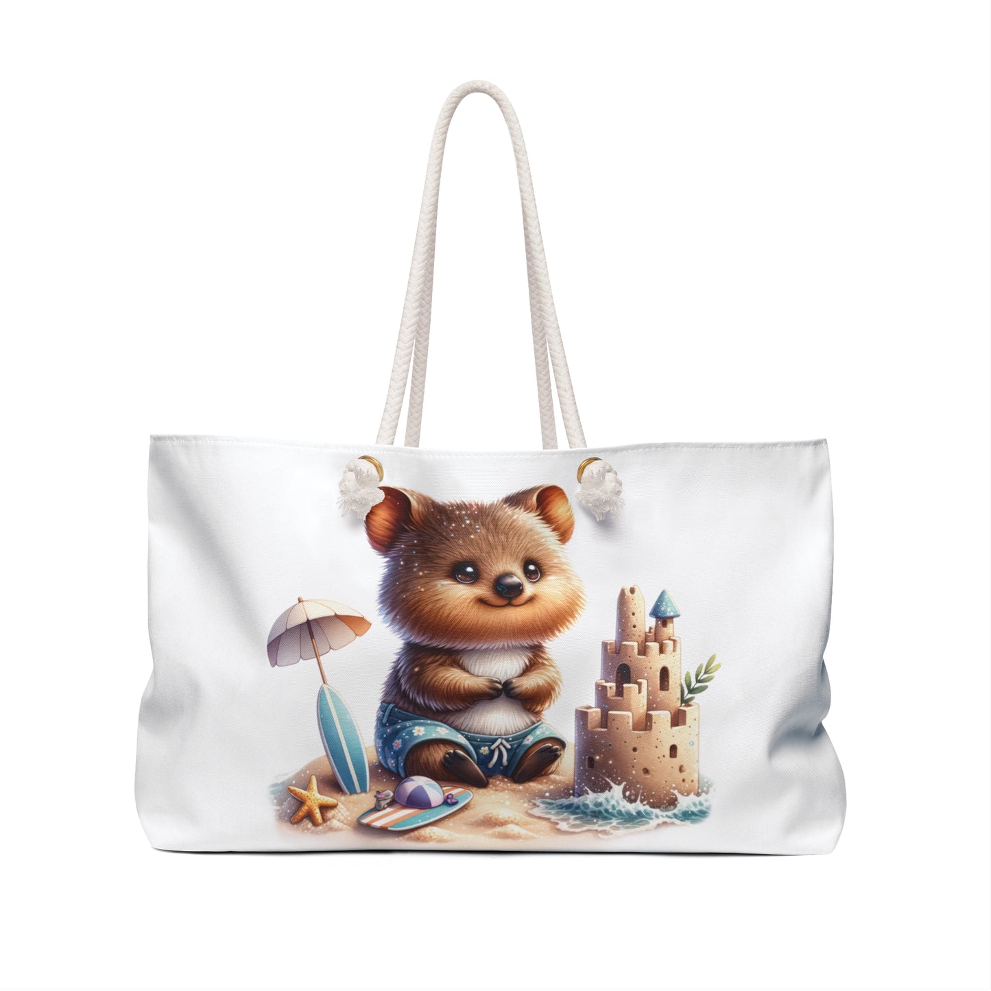 Personalised/Non-Personalised Weekender Bag, Australian Animals, Quokka, at the Beach, Large Weekender Bag, Beach Bag, Book Bag