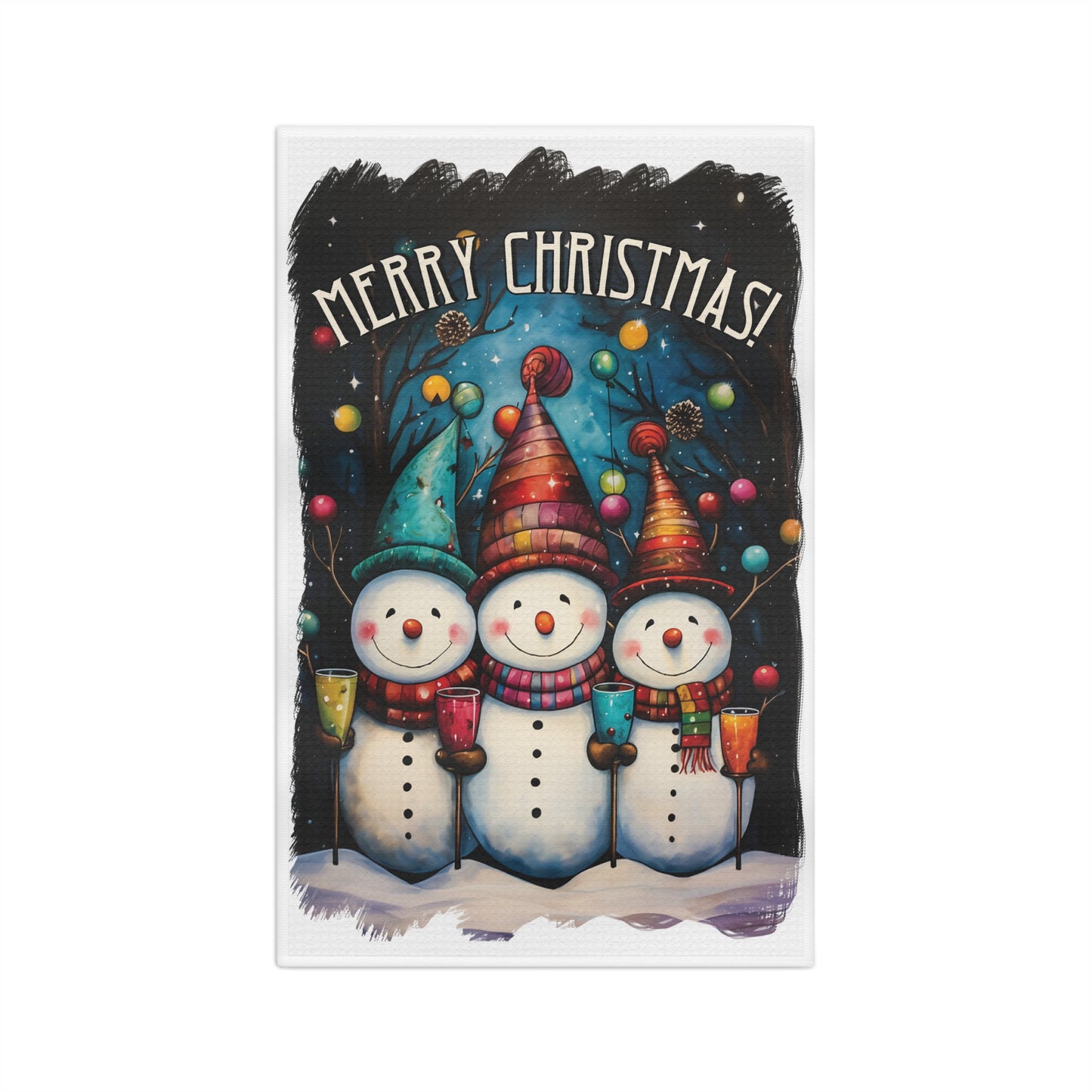 Microfiber Tea Towel, Merry Christmas Snowmen