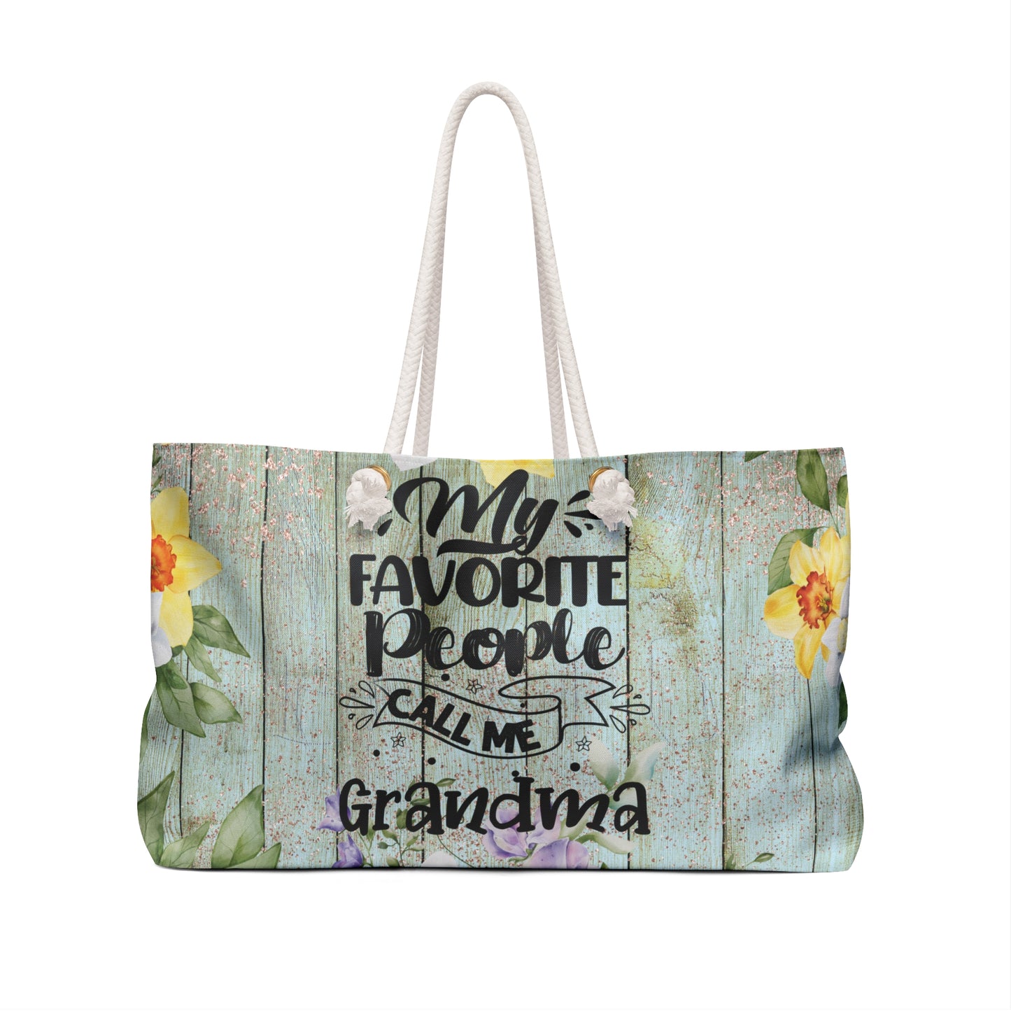 Personalised/Non-Personalised Weekender Bag, Floral, My Favorite People Call me Grandma, Large Weekender Bag, Beach Bag, Book Bag