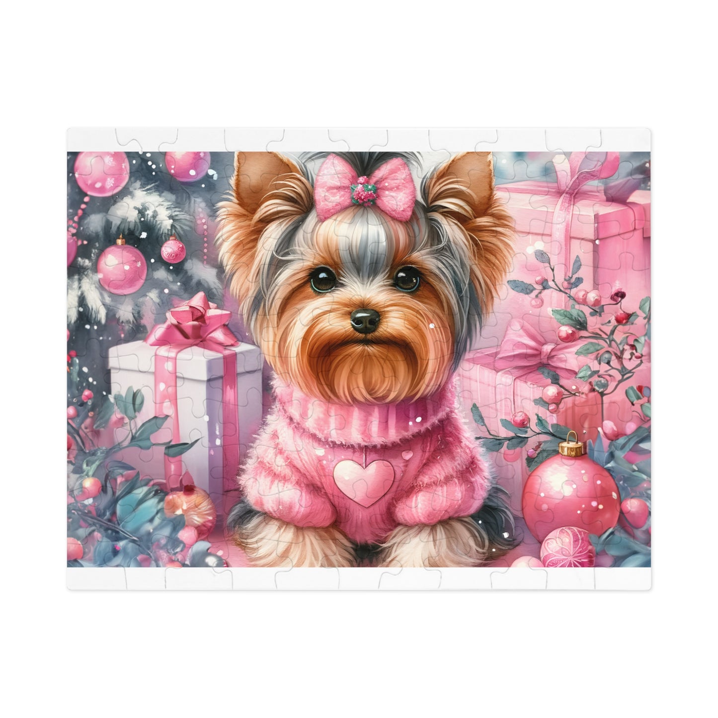 Jigsaw Puzzle, Christmas, Yorkshire Terrier, Personalised/Non-Personalised (30, 110, 252, 500,1000-Piece)