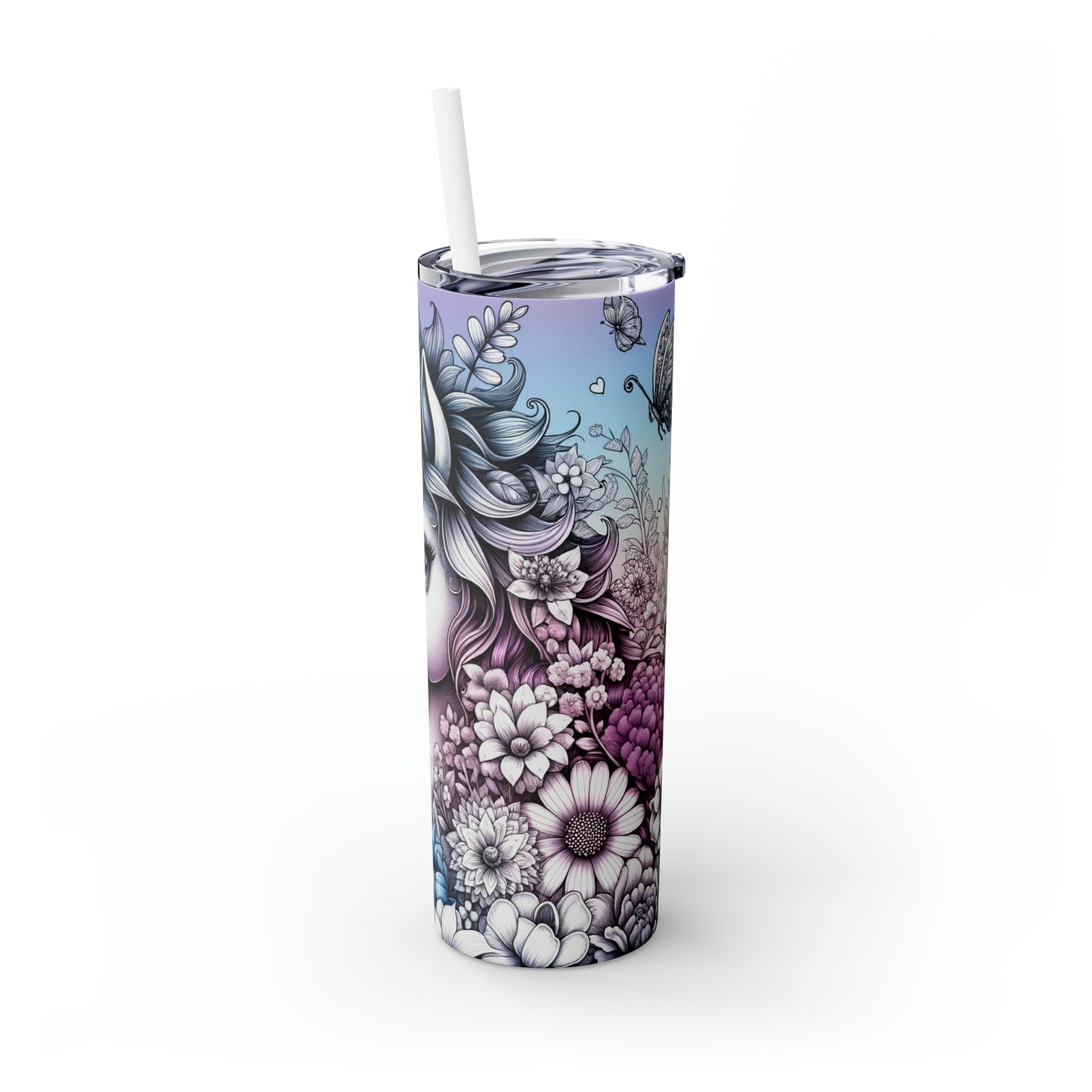 Skinny Tumbler with Straw, 20oz, Unicorn