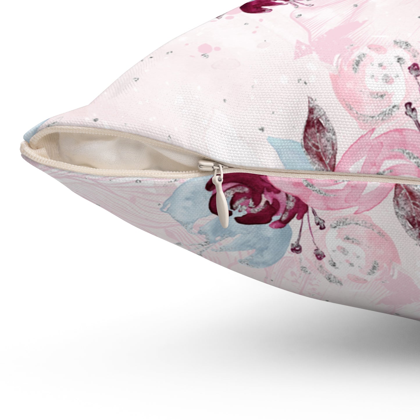 Spun Polyester Square Pillow, Floral Cushion