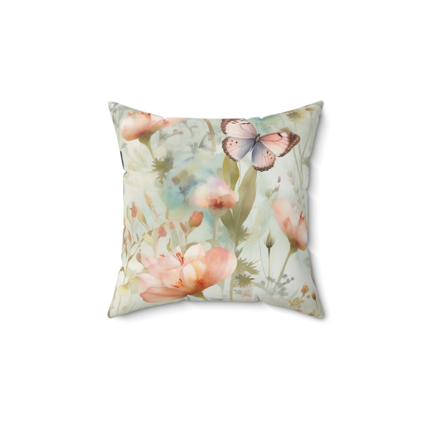 Spun Polyester Square Pillow, Butterfly Floral Cushion