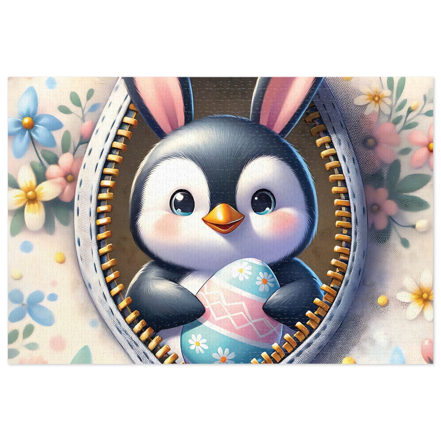 Jigsaw Puzzle, Easter, Penguin with Bunny Ears, Personalised/Non-Personalised (30, 110, 252, 500,1000-Piece) Awd-1307