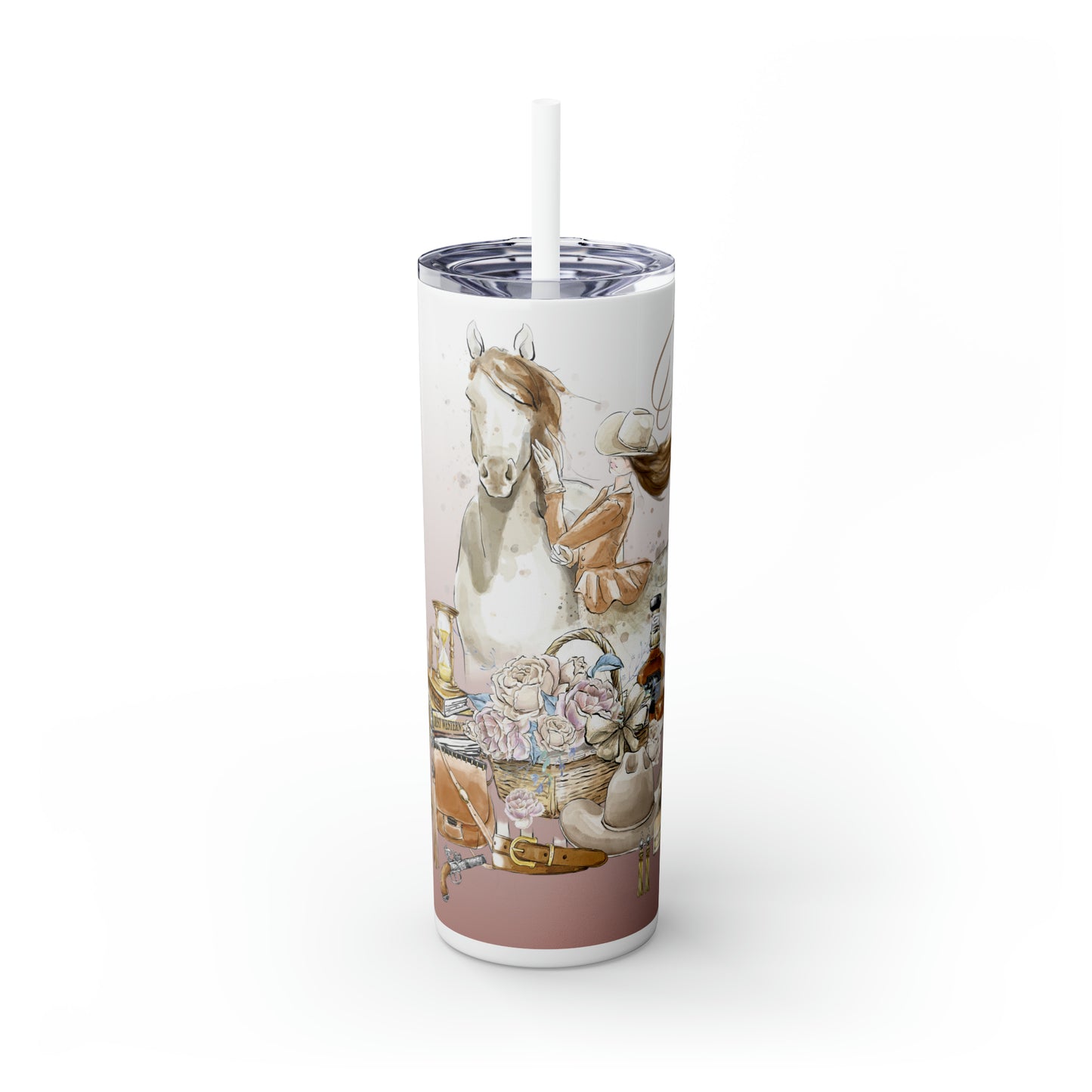 Skinny Tumbler with Straw, 20oz, Personalised Horse and Girl, Western