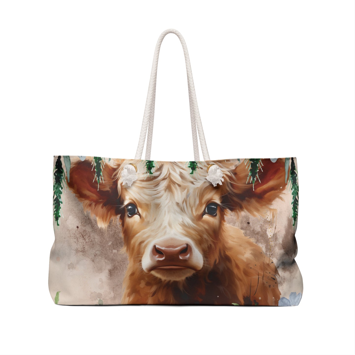 Personalised/Non-Personalised Weekender Bag, Highland Cow, Large Weekender Bag, Beach Bag, Book Bag