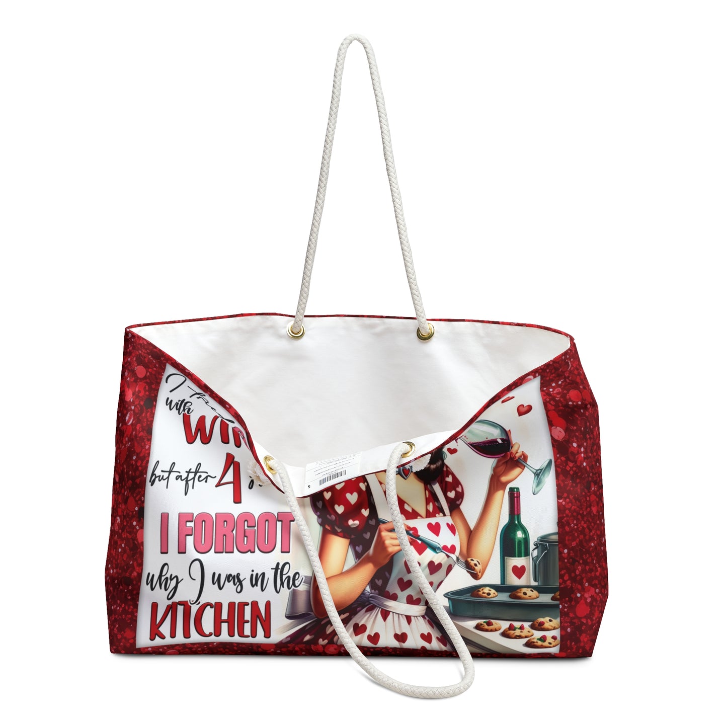 Personalised/Non-Personalised Weekender Bag, I Tried Cooking with Wine but after 4 Glasses I Forgot Why I was in the Kitchen, Large Weekender Bag, Beach Bag, Book Bag