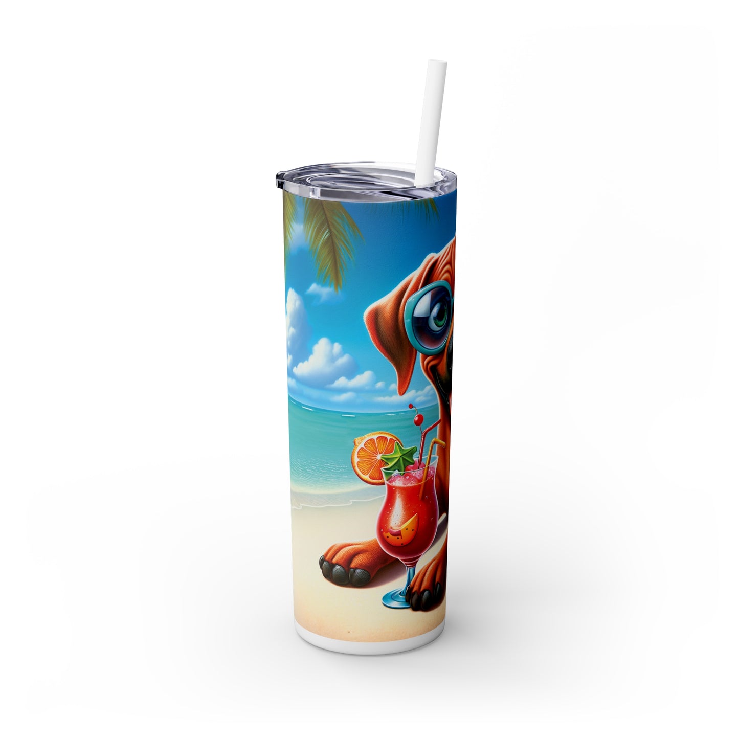 Skinny Tumbler with Straw, 20oz, Dog on Beach, Rhodesian Ridgeback, awd-1238