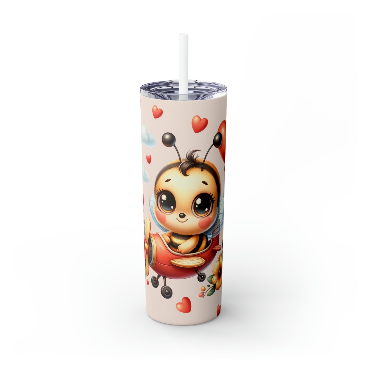 Skinny Tumbler with Straw, 20oz Bee Flying Plane