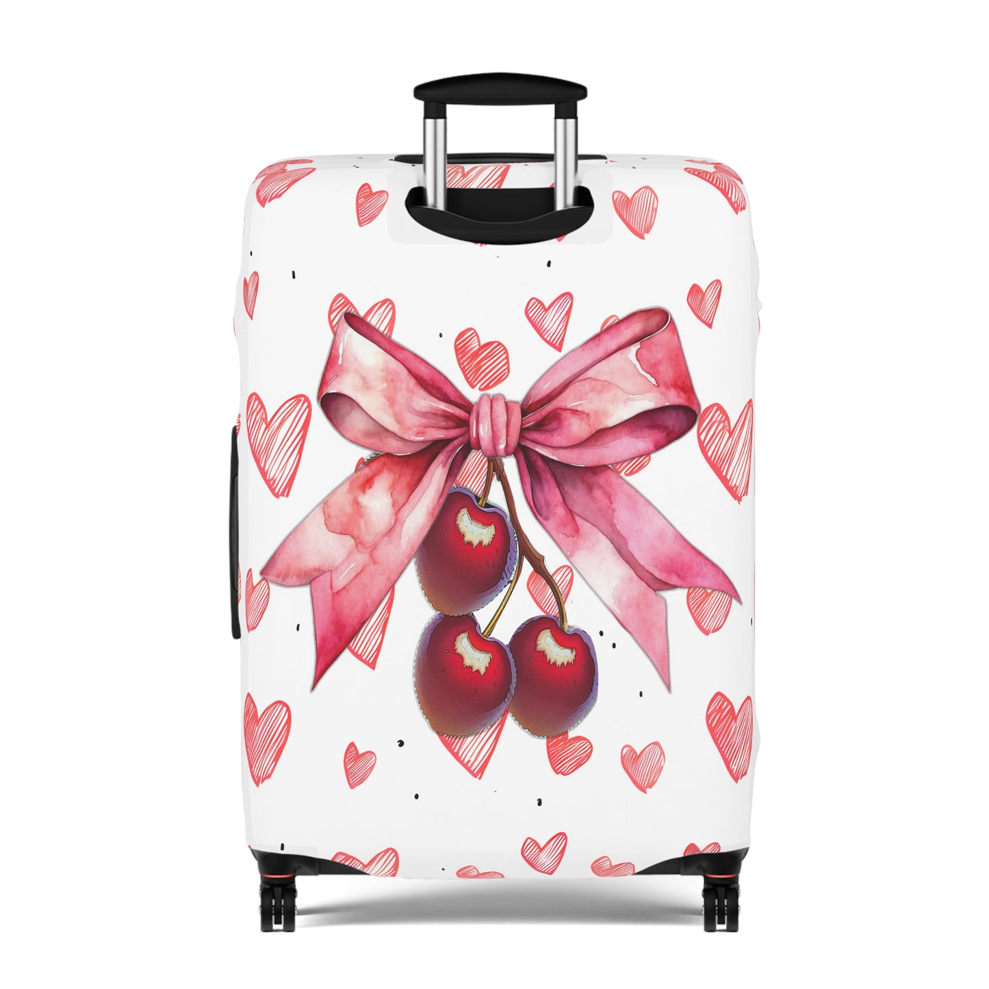 Luggage Cover, Rockabilly, Coquette, Pink Hearts Cherries and Ribbon, awd-2501