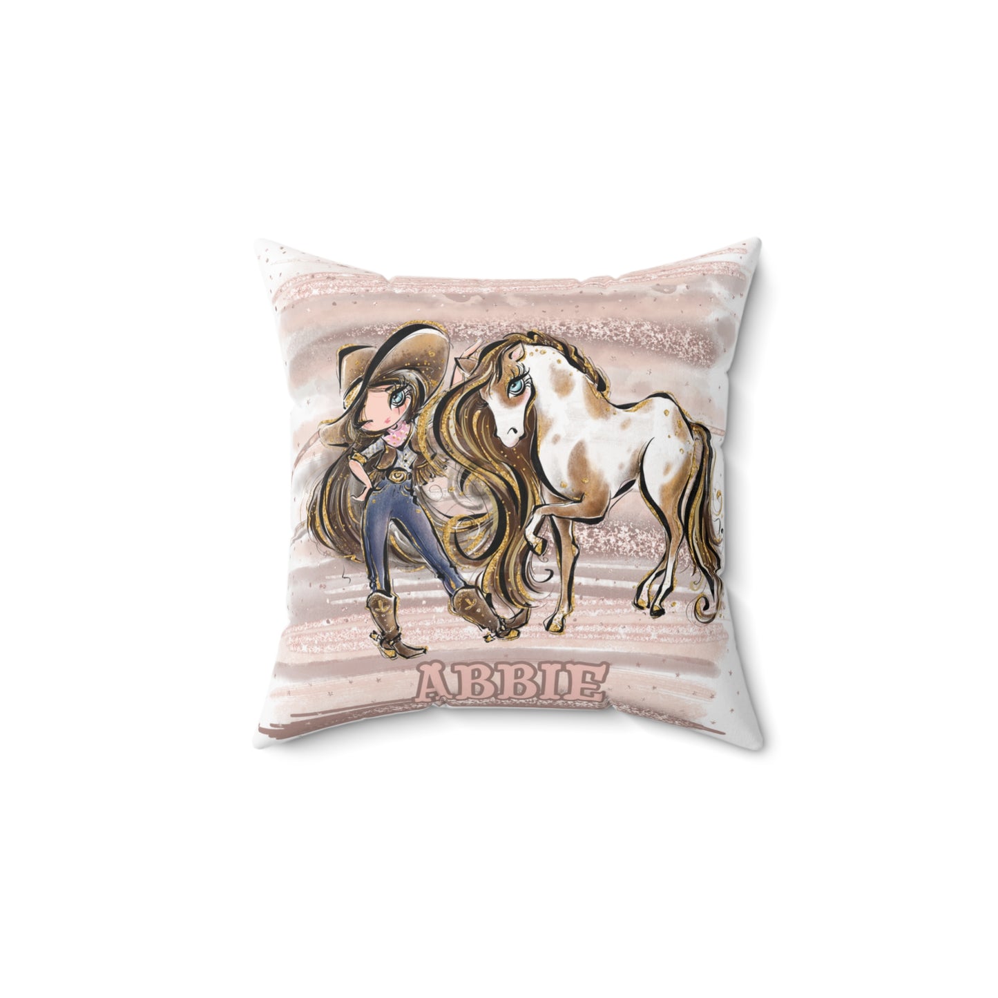 Personalised Cowgirl and Horse Cushion,  Brown Hair, Blue Eyes, Polyester Square Cushion, Christmas cushion