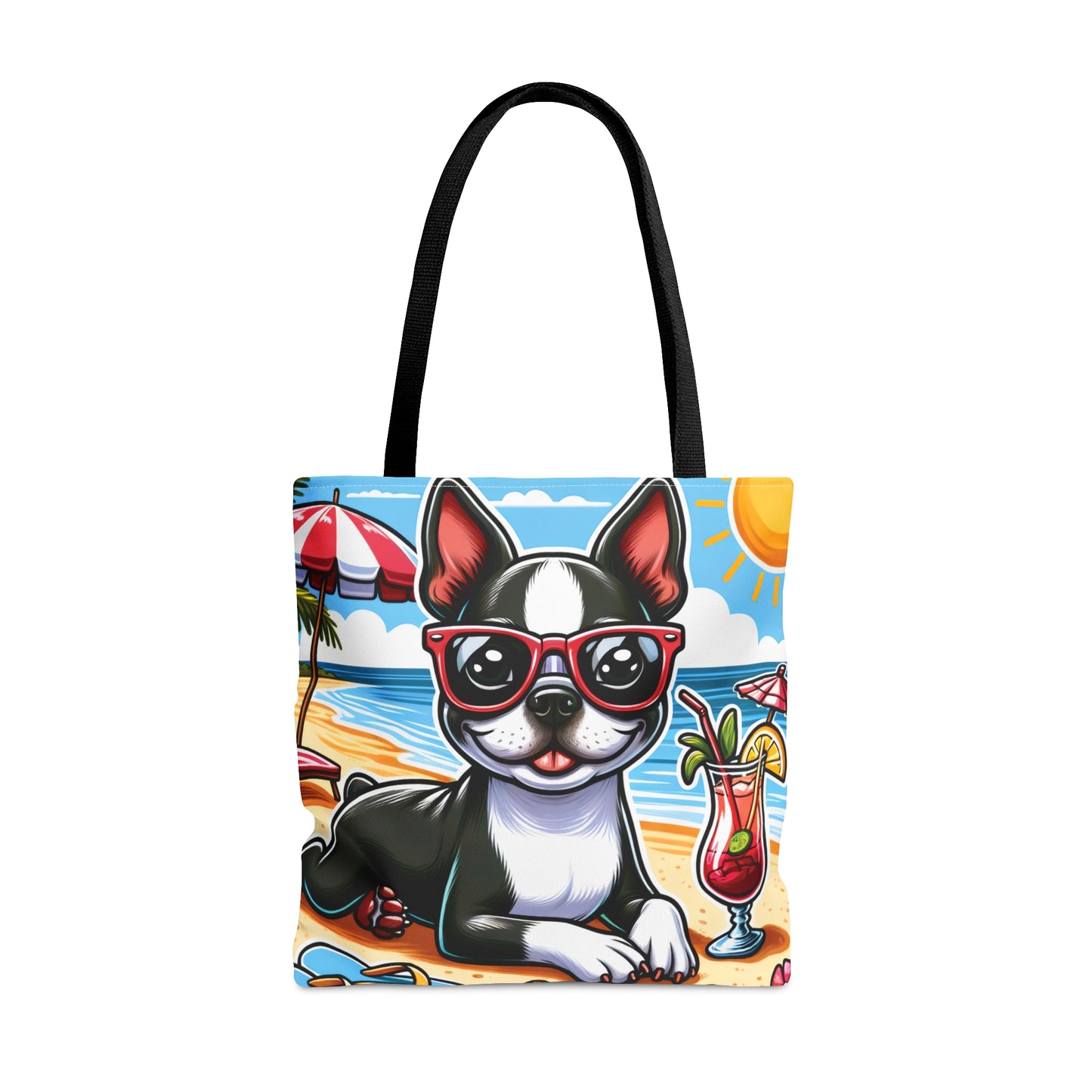 Tote Bag, Dog on Beach, Boston Terrier, Tote bag, awd-1103