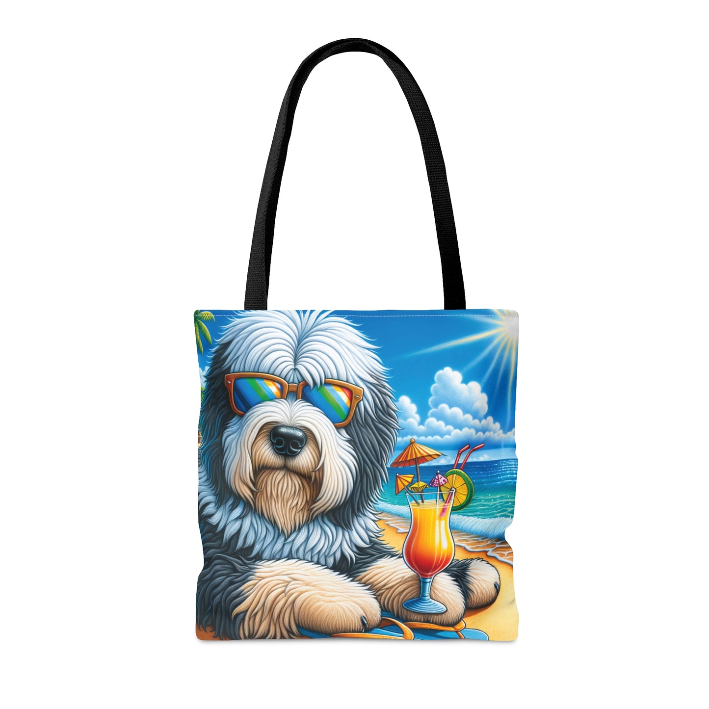 Tote Bag, Dog on Beach, Old English Sheepdog, Tote bag,  awd-1228