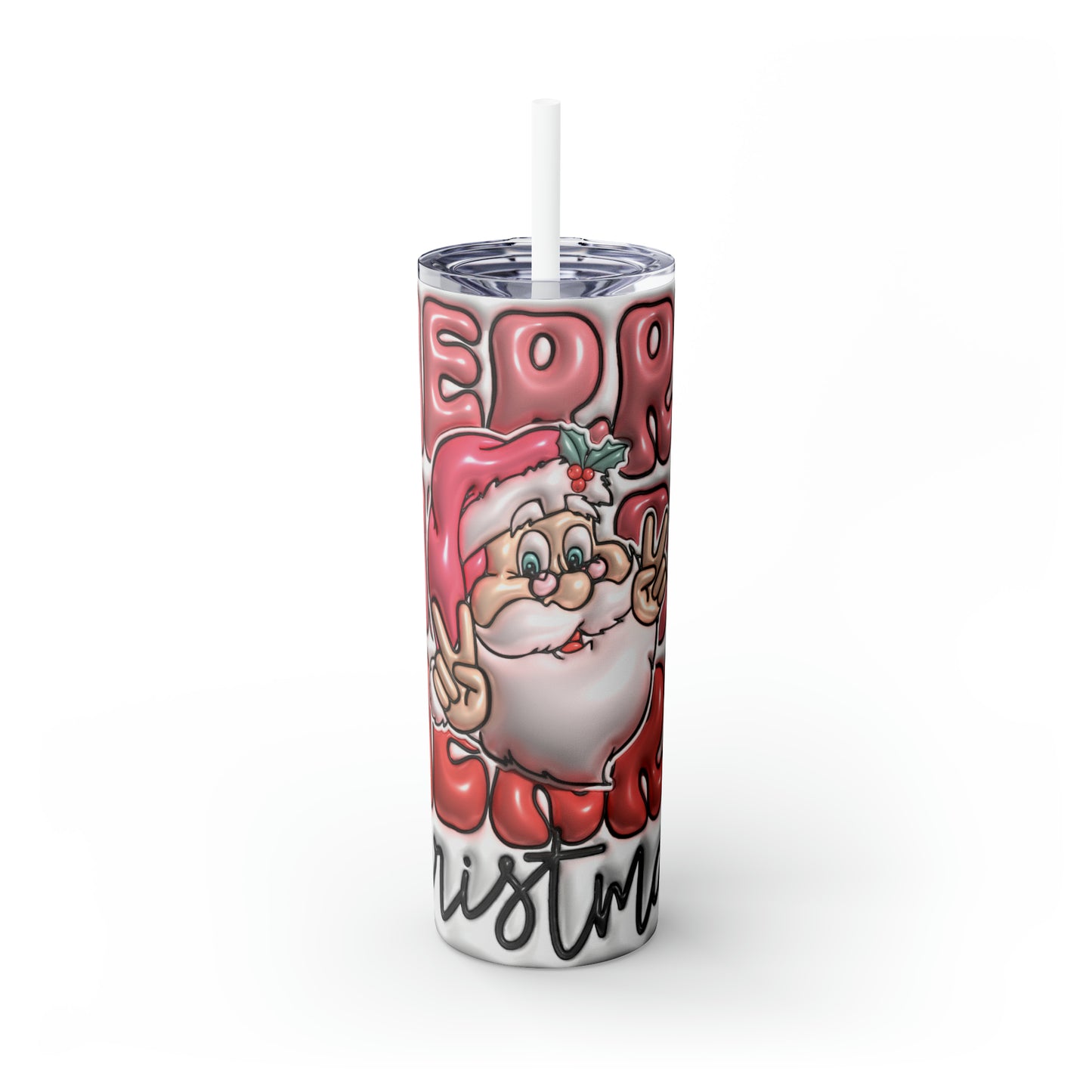 Skinny Tumbler with Straw, 20oz, Merry Christmas, Santa