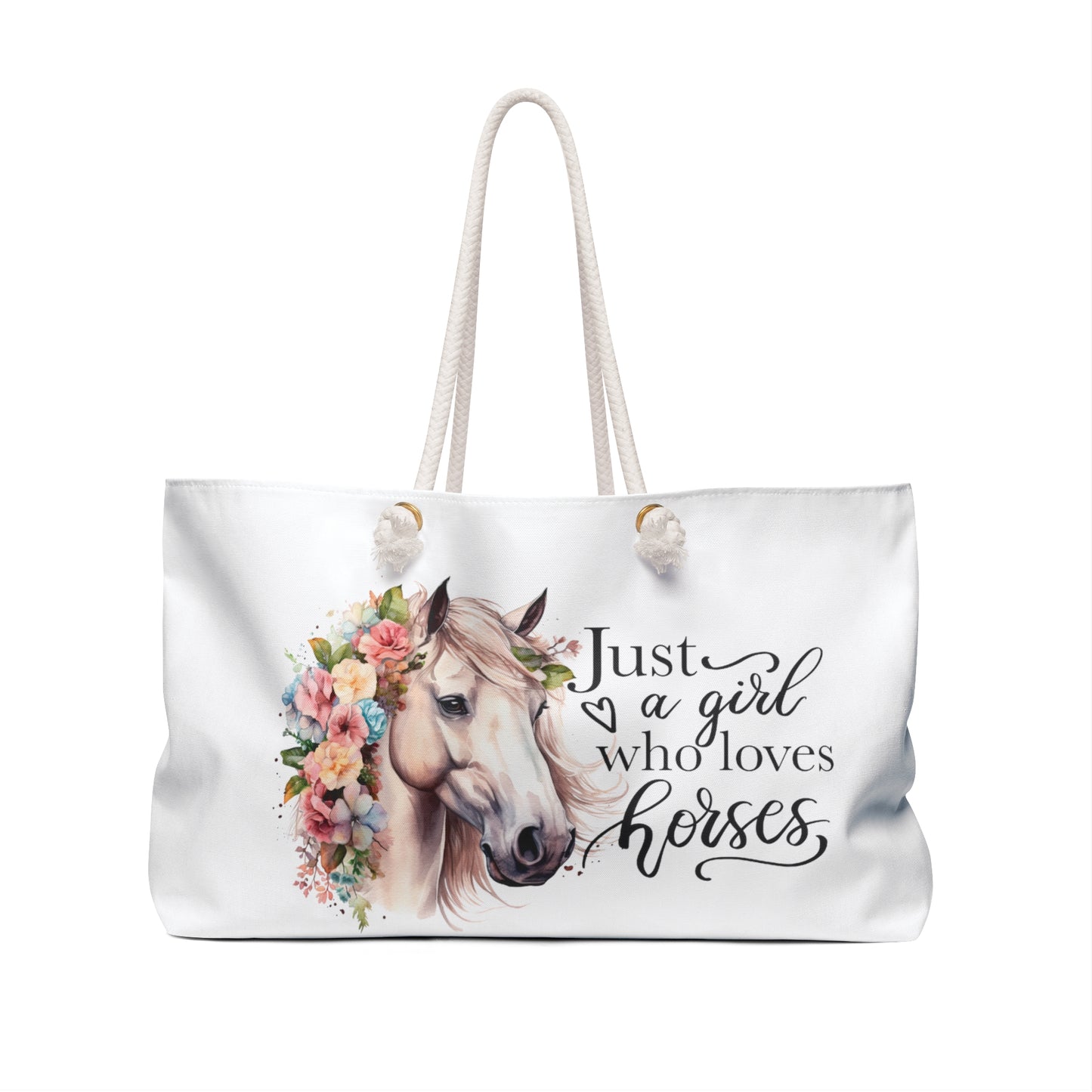 Personalised/Non-Personalised Weekender Bag, Just A Girl Who Loves Horses, Large Weekender Bag, Beach Bag, Book Bag