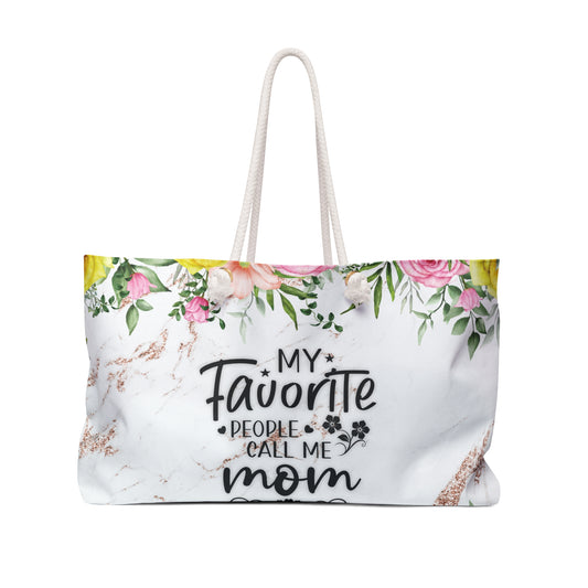 Personalised/Non-Personalised Weekender Bag, My Favorite People call me Mom, Large Weekender Bag, Beach Bag, Book Bag