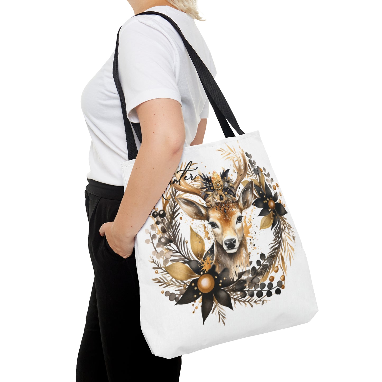 Personalised Tote Bag, Black & Gold Reindeer bag, Christmas Tote Bag, Floral and Non-Floral Personalised/Non-Personalised