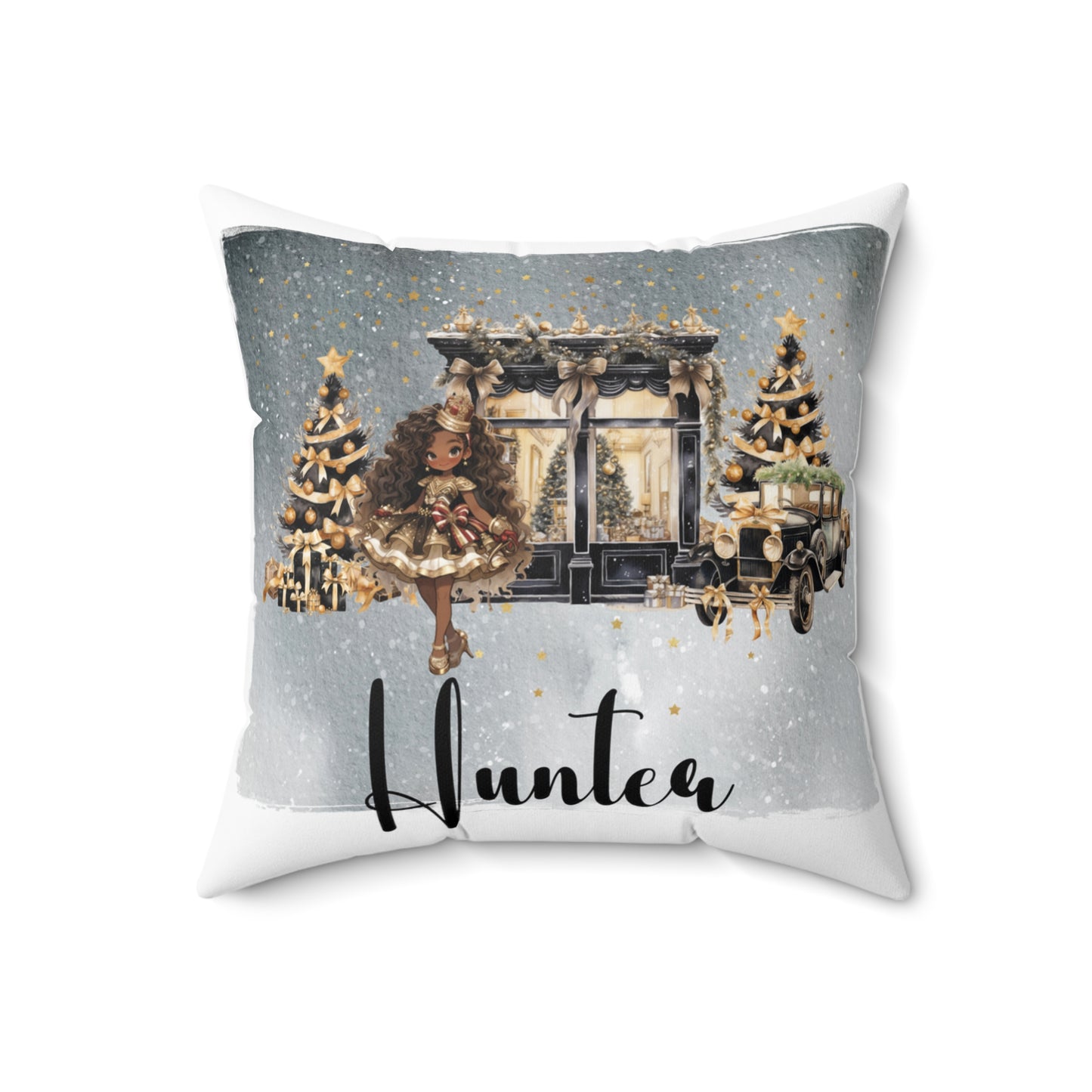 Personalised Christmas Cushion, Polyester Square Cushion, Black and Gold Christmas cushion