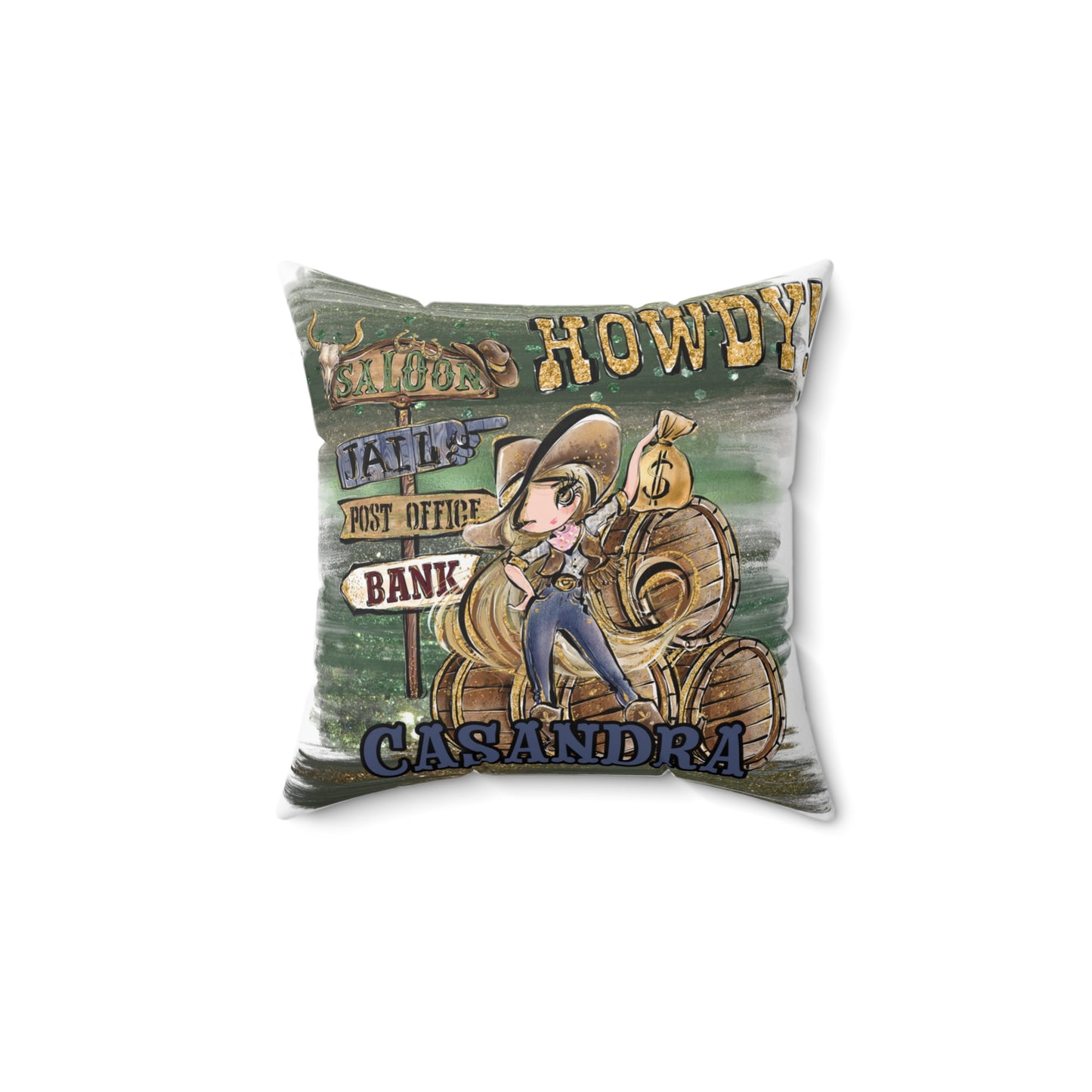 Personalised Howdy Cushion, Blonde Hair Brown Eyes, Polyester Square Cushion, Christmas cushion