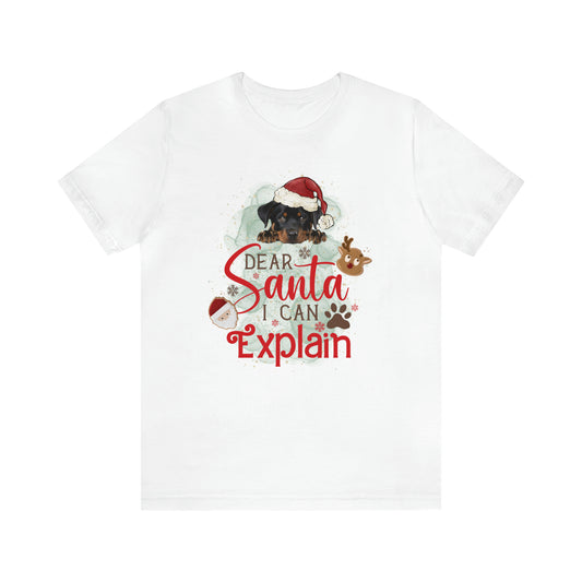 Unisex Jersey Short Sleeve Tee, Dog Paws, Dear Santa I Can Explain, Dear Santa Tee, Christmas Tee, Super Soft 9 Sizes