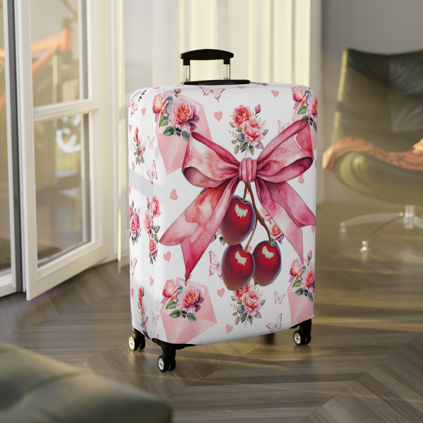 Luggage Cover, Rockabilly, Coquette, Letters and Roses, Cherries and Ribbon, awd-2522