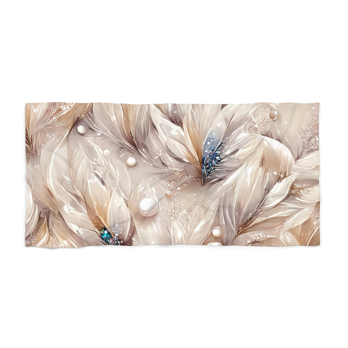 Beach Towel, Beige Floral, Polycotton Towel, 2 sizes Available