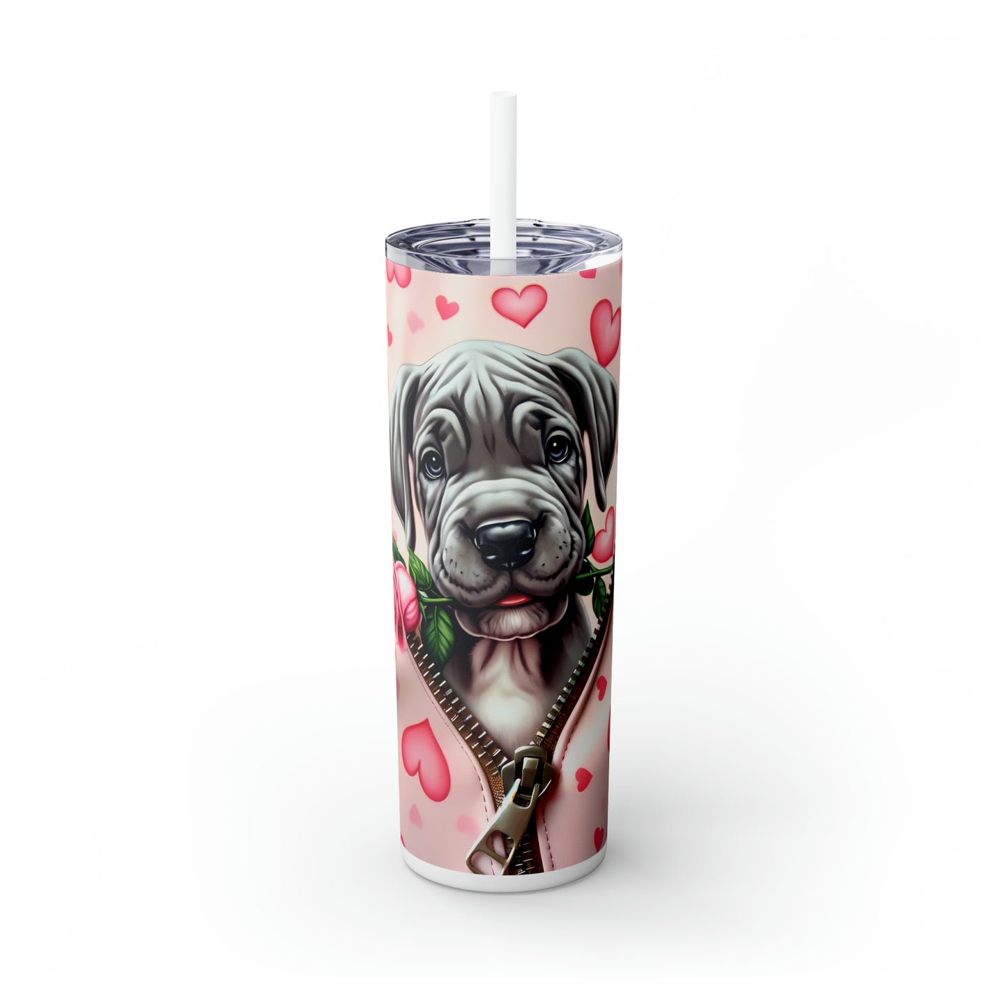 Skinny Tumbler with Straw, 20oz, Dog, Valentines Day, awd-910