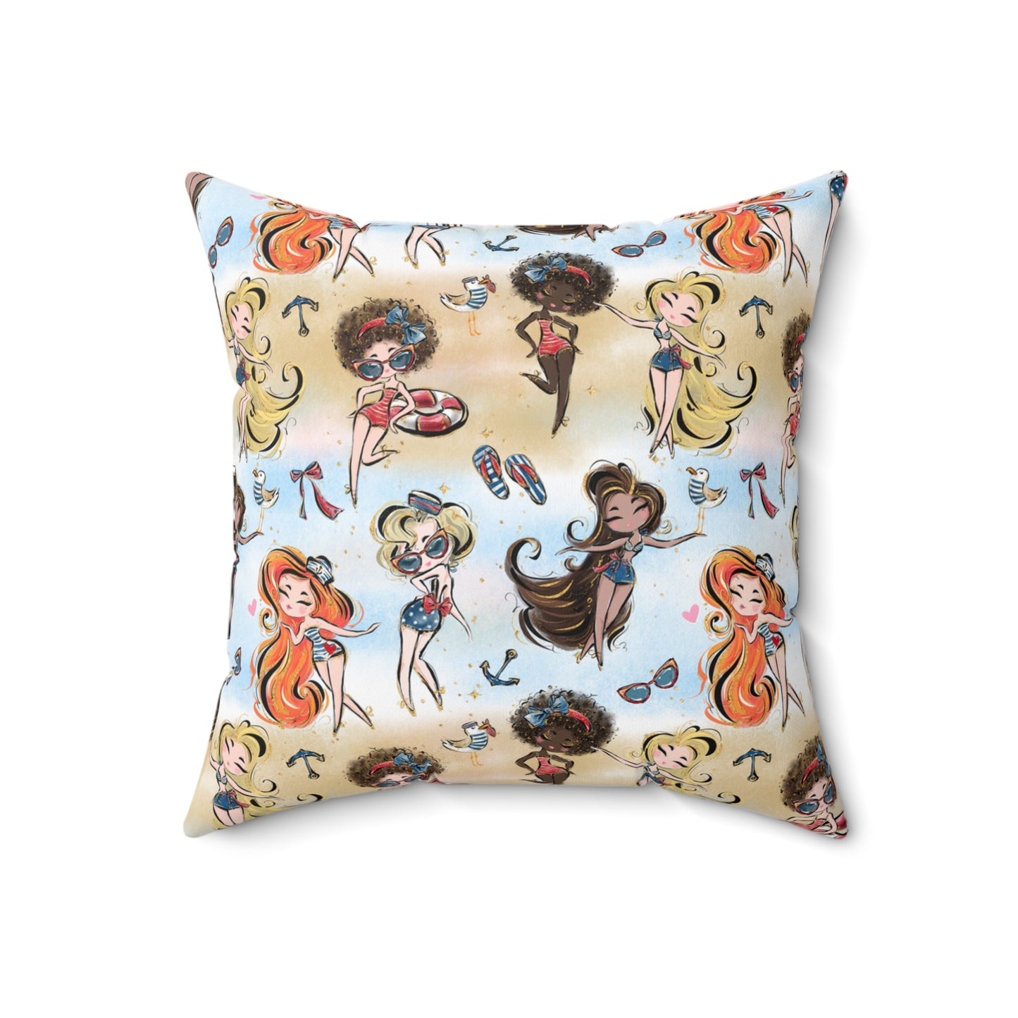 Spun Polyester Square Pillow, Beach Party Cushion