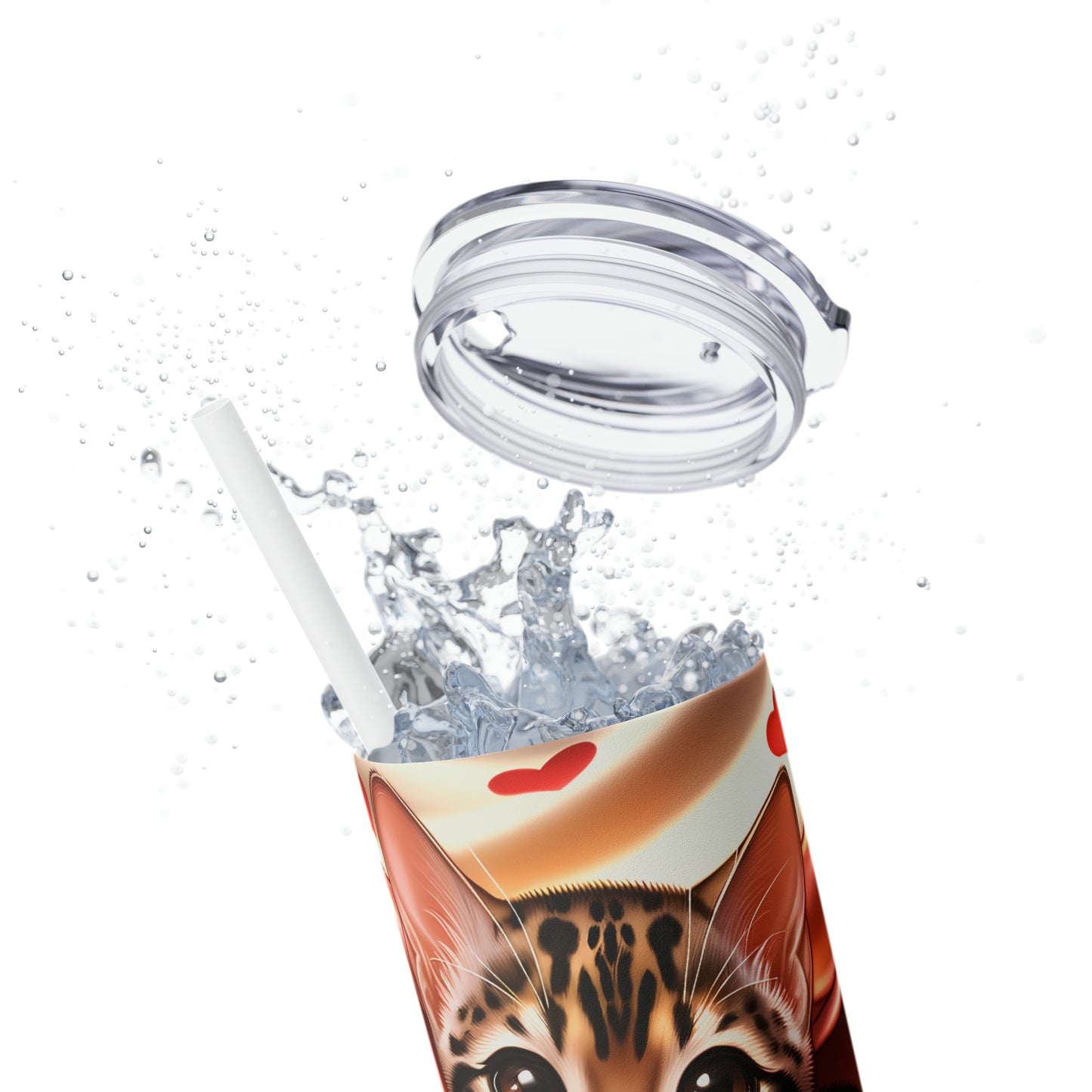 Skinny Tumbler with Straw, 20oz, Cat, Valentines Day, awd-922