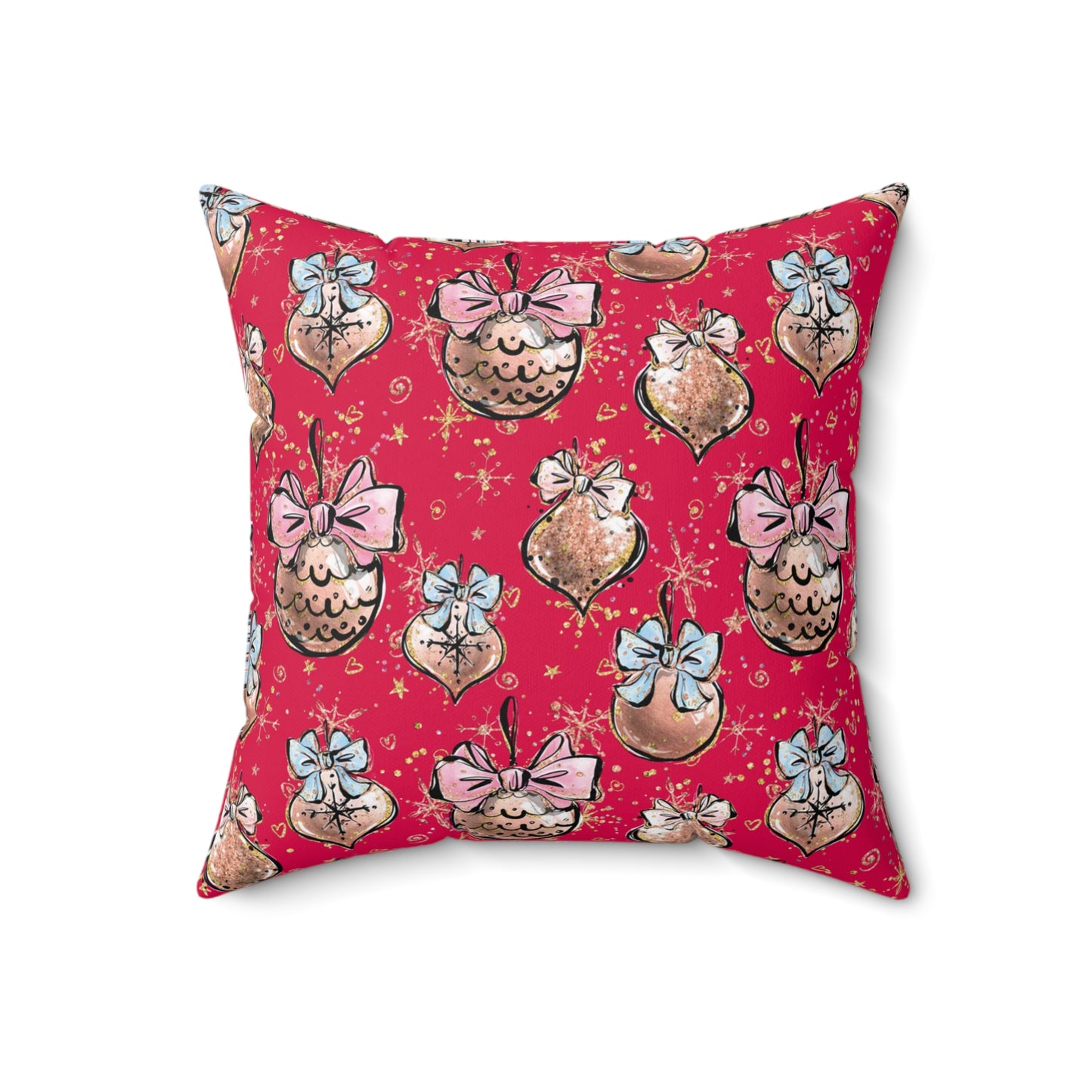 Spun Polyester Square Pillow, Christmas Baubles Cushion